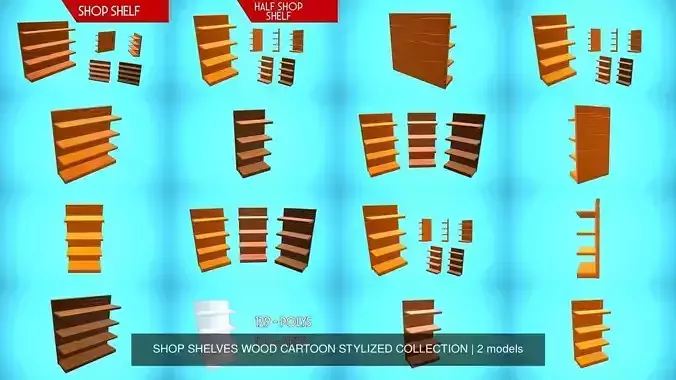 SHOP SHELVES WOOD CARTOON STYLIZED COLLECTION