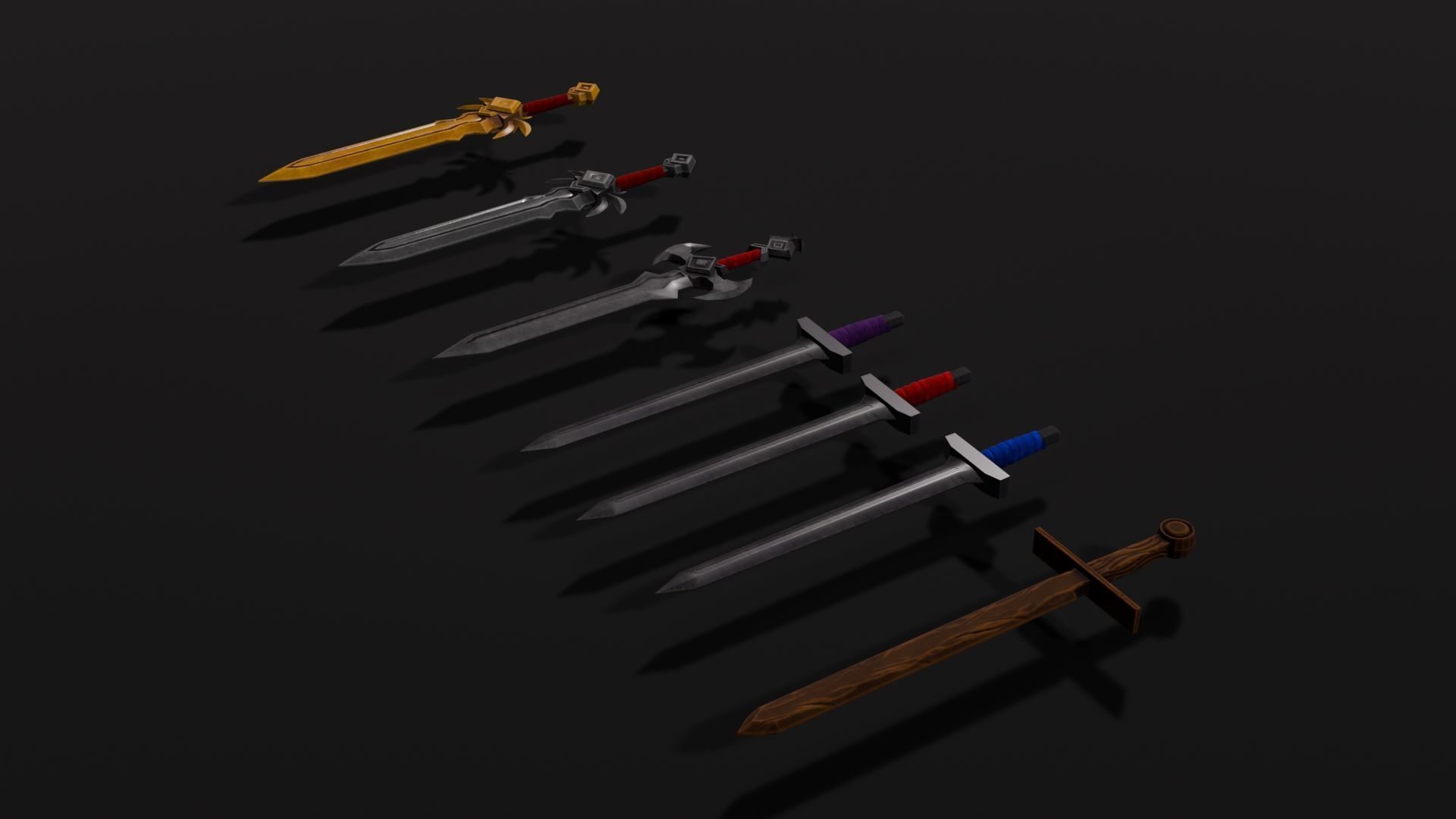 Low Poly Fantasy Sword Set Low-poly 3D model_3