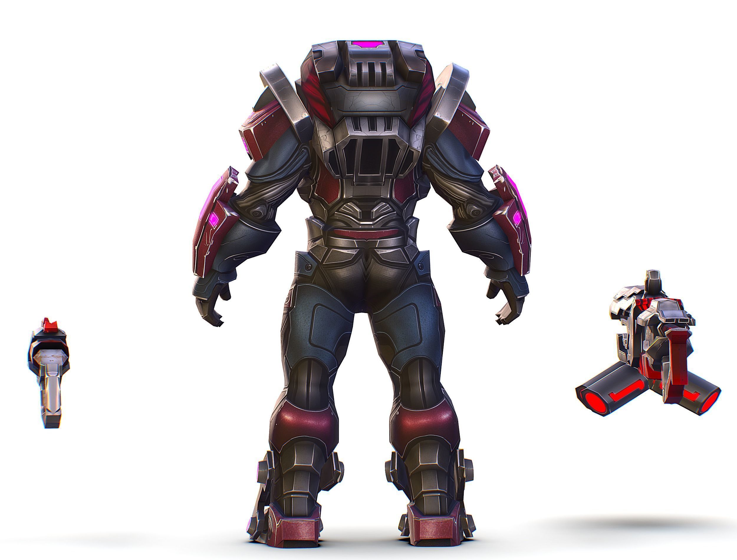 Cartoon Sci-Fi Cyborg Drone Heavy Machine Gunner Low-poly 3D model_11