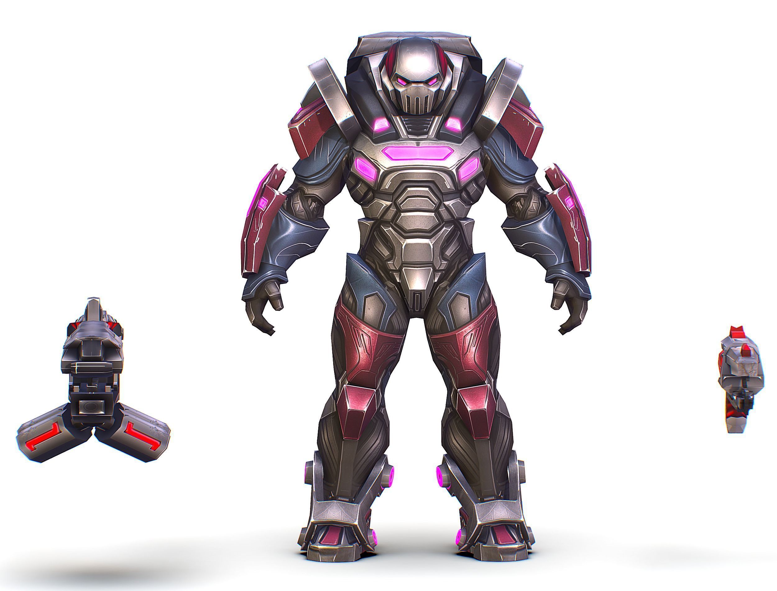 Cartoon Sci-Fi Cyborg Drone Heavy Machine Gunner Low-poly 3D model_2