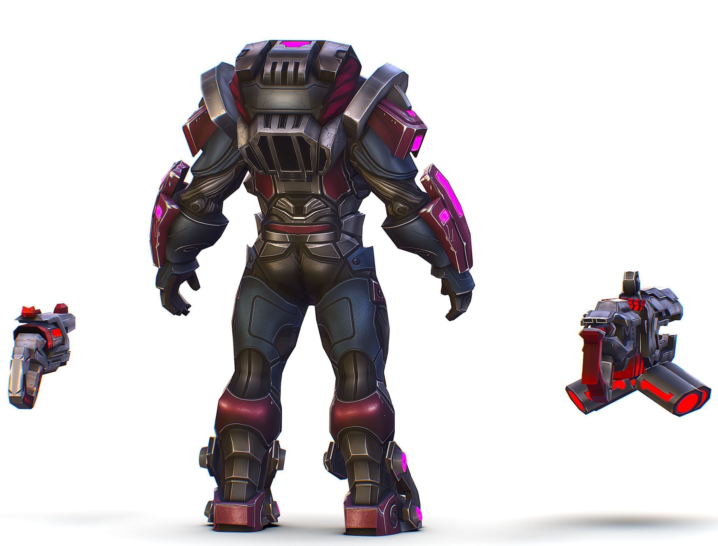 Cartoon Sci-Fi Cyborg Drone Heavy Machine Gunner Low-poly 3D model_12