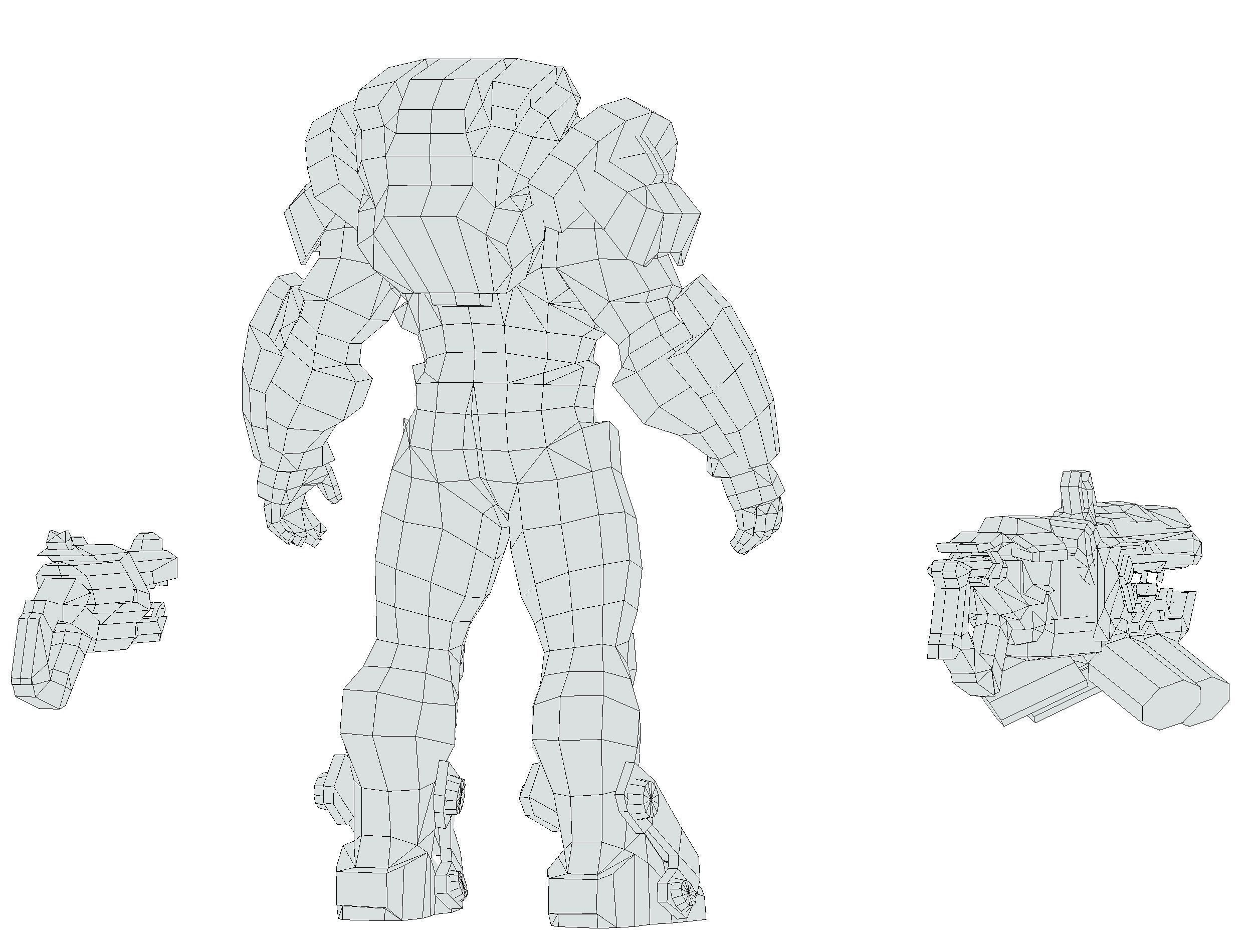 Cartoon Sci-Fi Cyborg Drone Heavy Machine Gunner Low-poly 3D model_92