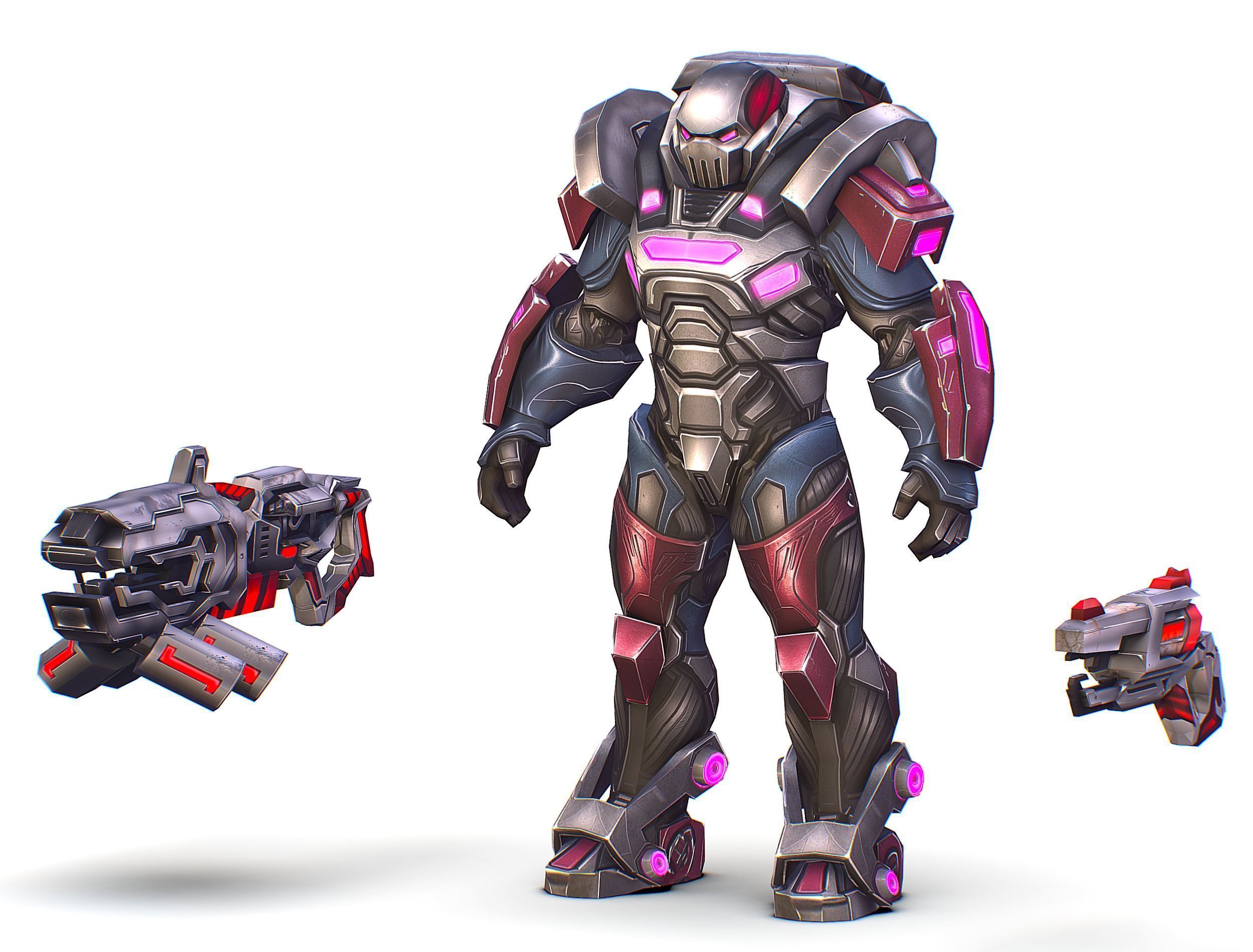 Cartoon Sci-Fi Cyborg Drone Heavy Machine Gunner Low-poly 3D model_4