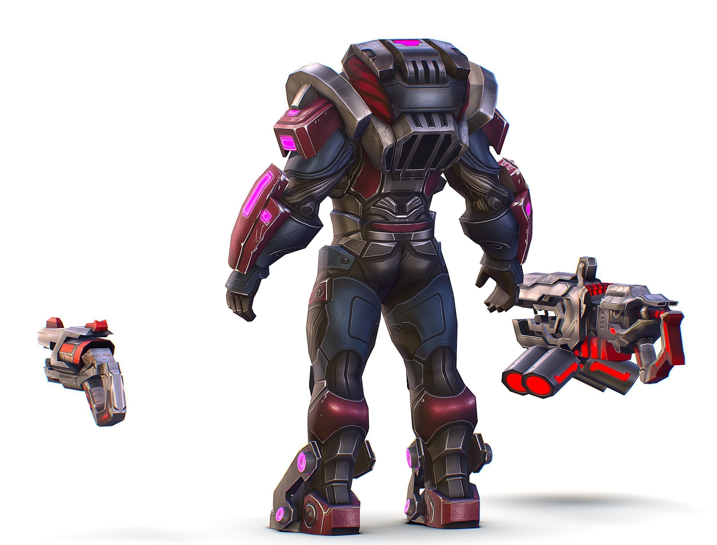 Cartoon Sci-Fi Cyborg Drone Heavy Machine Gunner Low-poly 3D model_10