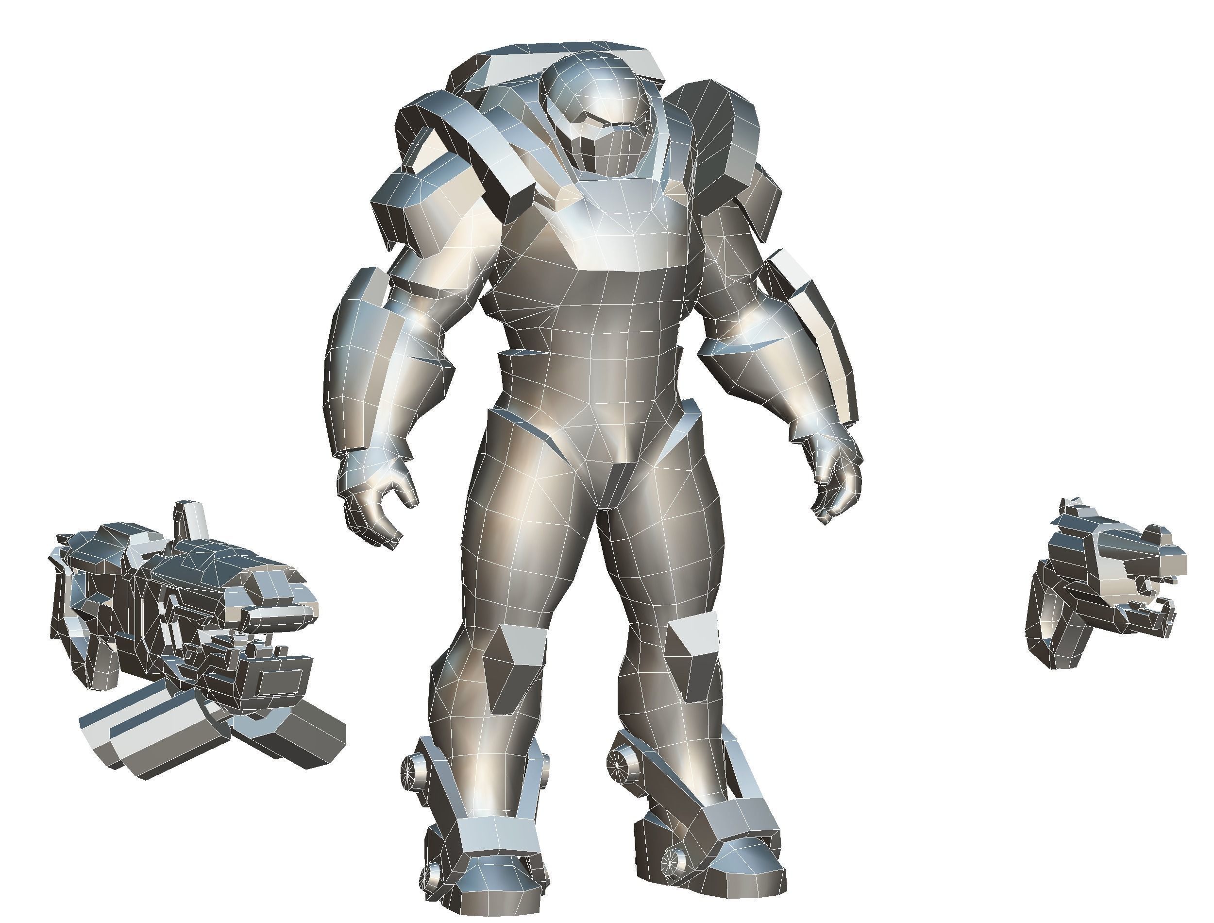 Cartoon Sci-Fi Cyborg Drone Heavy Machine Gunner Low-poly 3D model_86