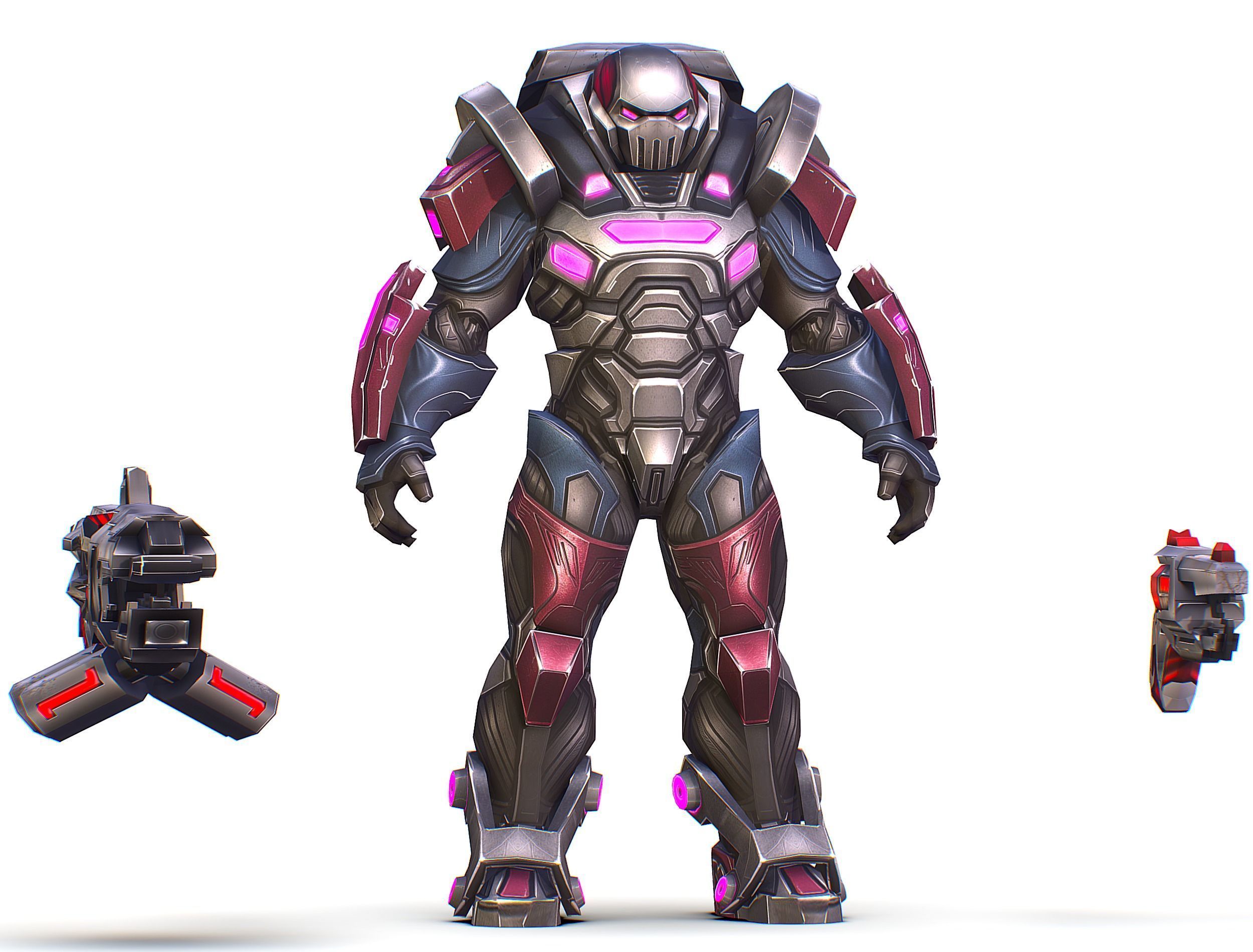 Cartoon Sci-Fi Cyborg Drone Heavy Machine Gunner Low-poly 3D model_18