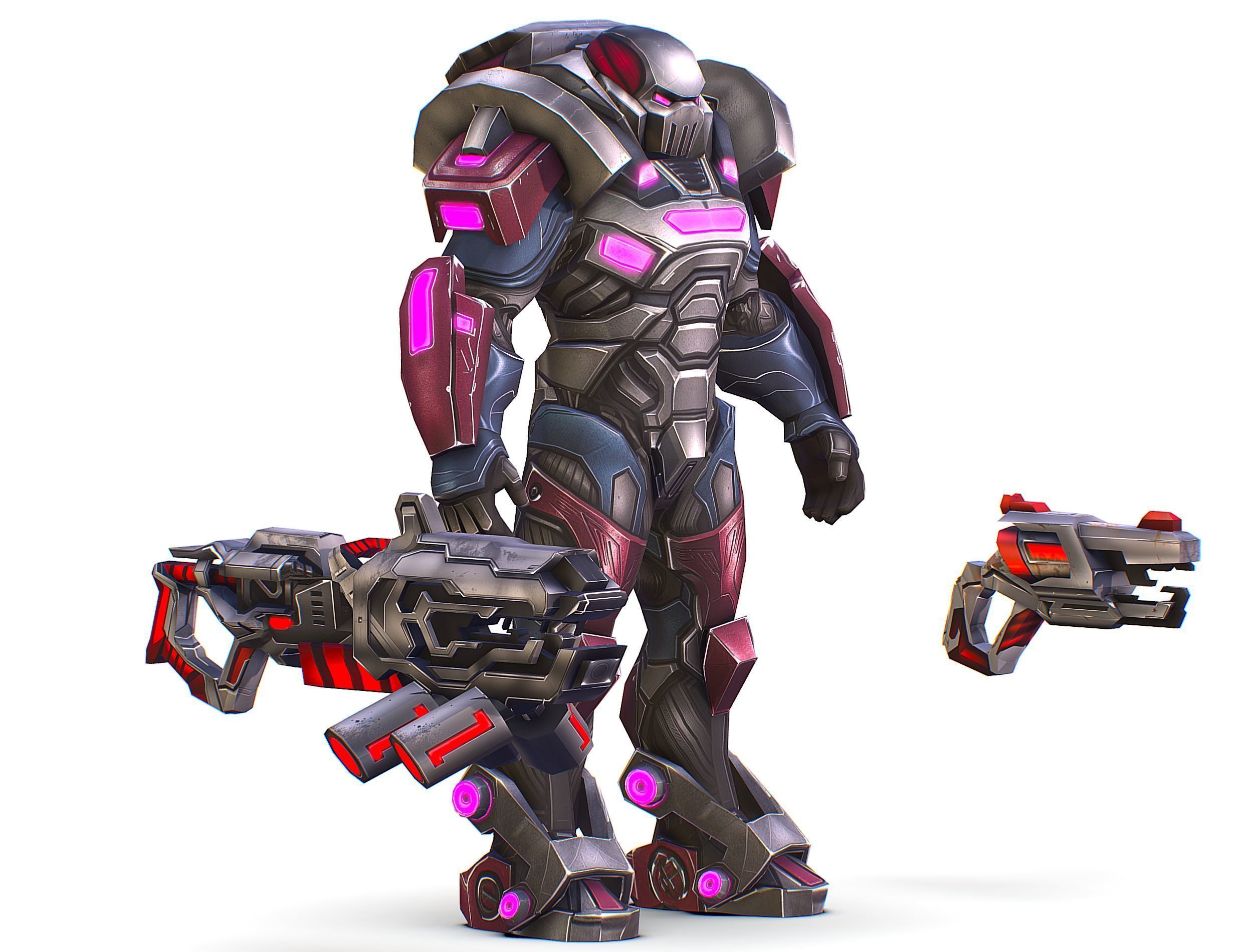 Cartoon Sci-Fi Cyborg Drone Heavy Machine Gunner Low-poly 3D model_16