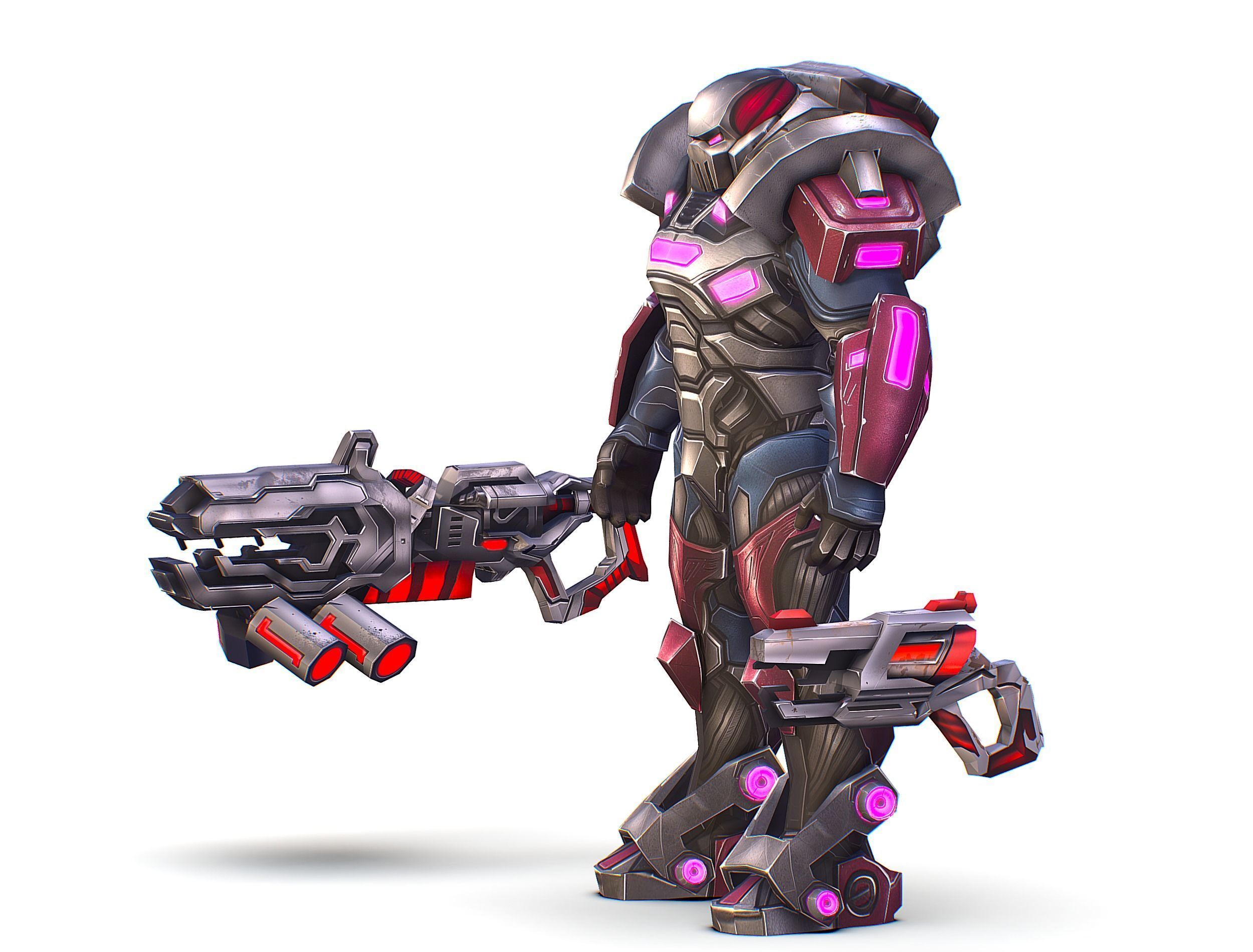 Cartoon Sci-Fi Cyborg Drone Heavy Machine Gunner Low-poly 3D model_6