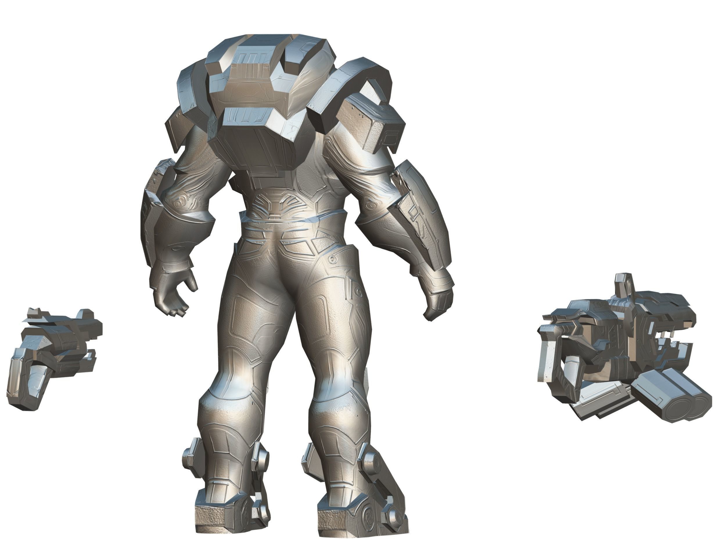 Cartoon Sci-Fi Cyborg Drone Heavy Machine Gunner Low-poly 3D model_91