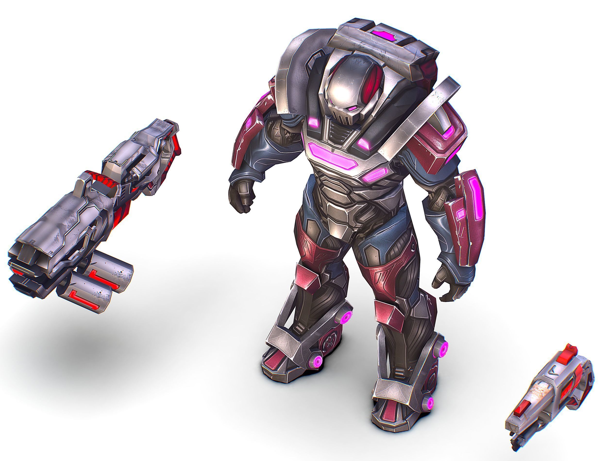 Cartoon Sci-Fi Cyborg Drone Heavy Machine Gunner Low-poly 3D model_35