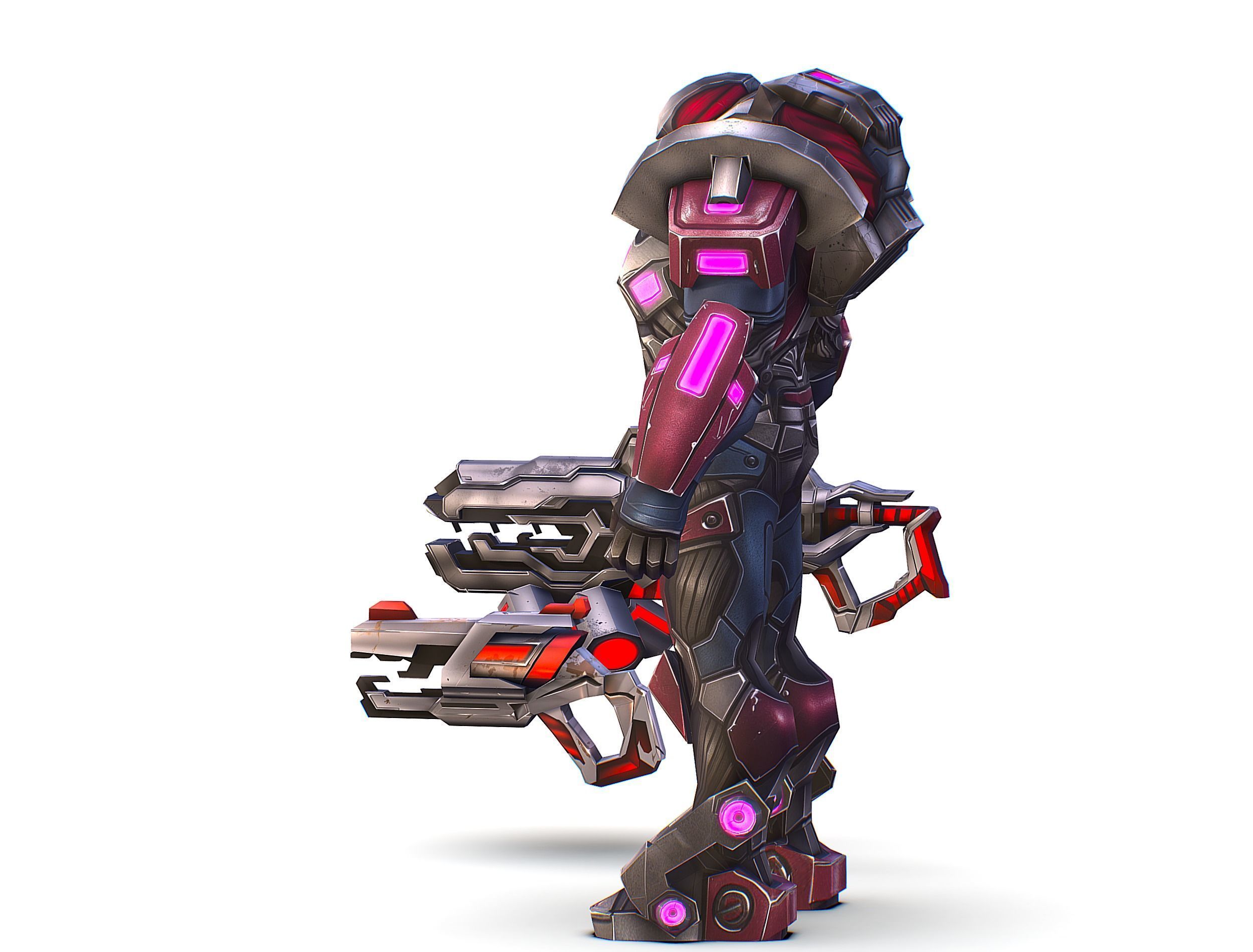 Cartoon Sci-Fi Cyborg Drone Heavy Machine Gunner Low-poly 3D model_8