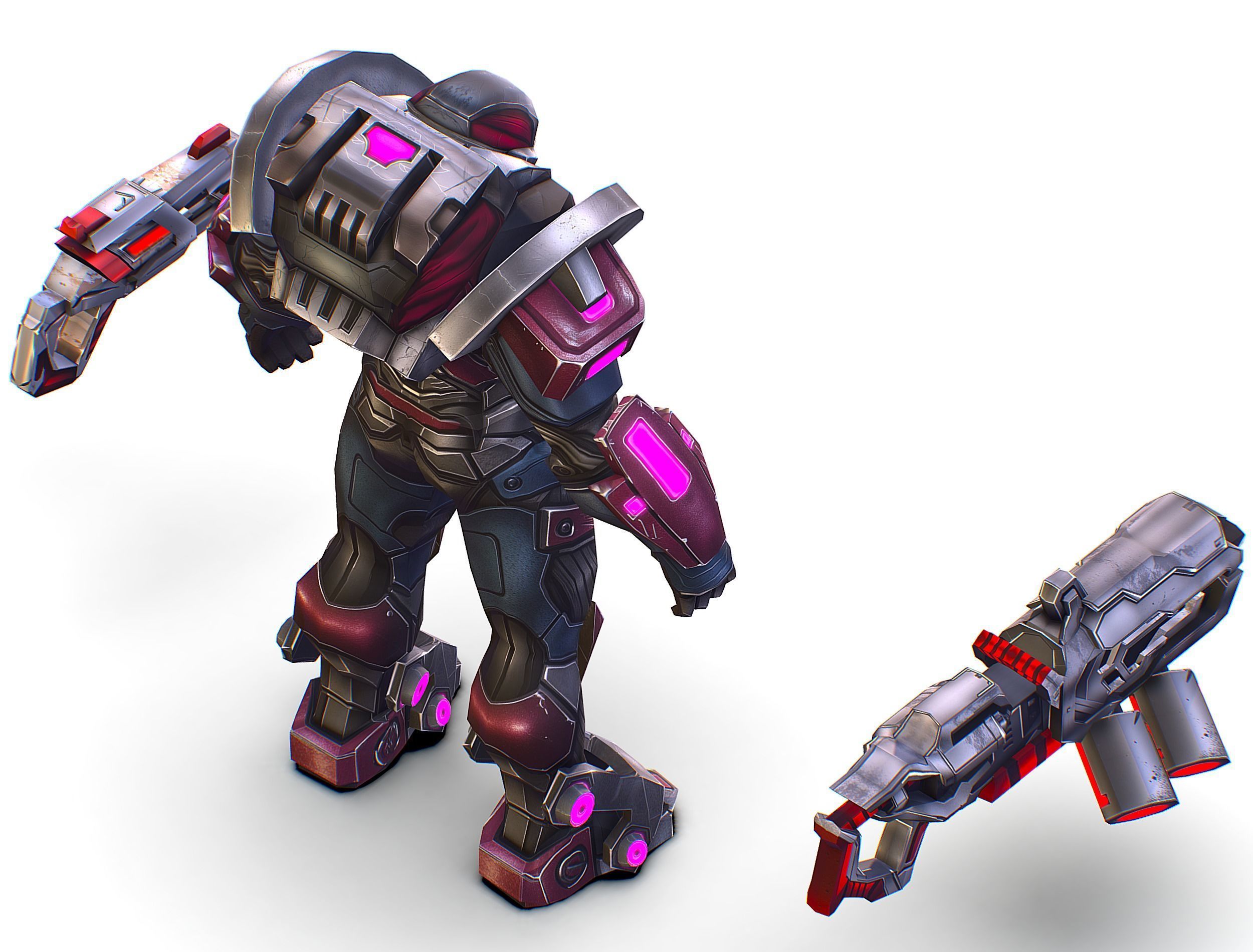 Cartoon Sci-Fi Cyborg Drone Heavy Machine Gunner Low-poly 3D model_37