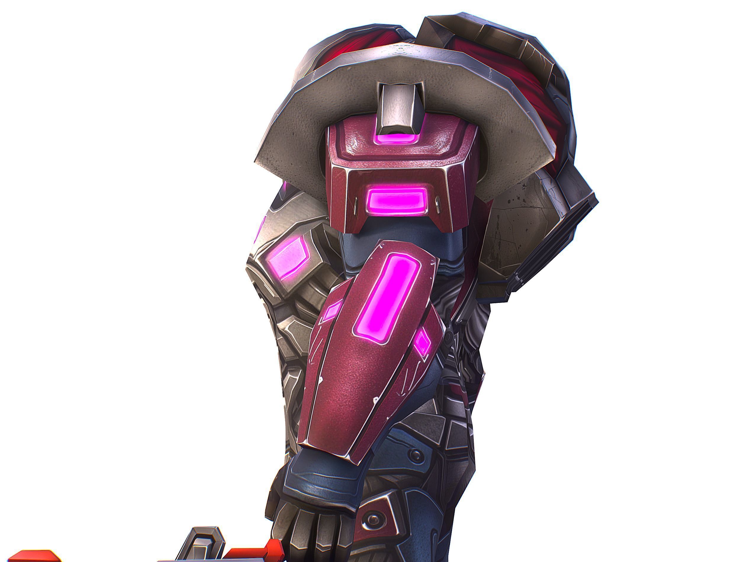 Cartoon Sci-Fi Cyborg Drone Heavy Machine Gunner Low-poly 3D model_32