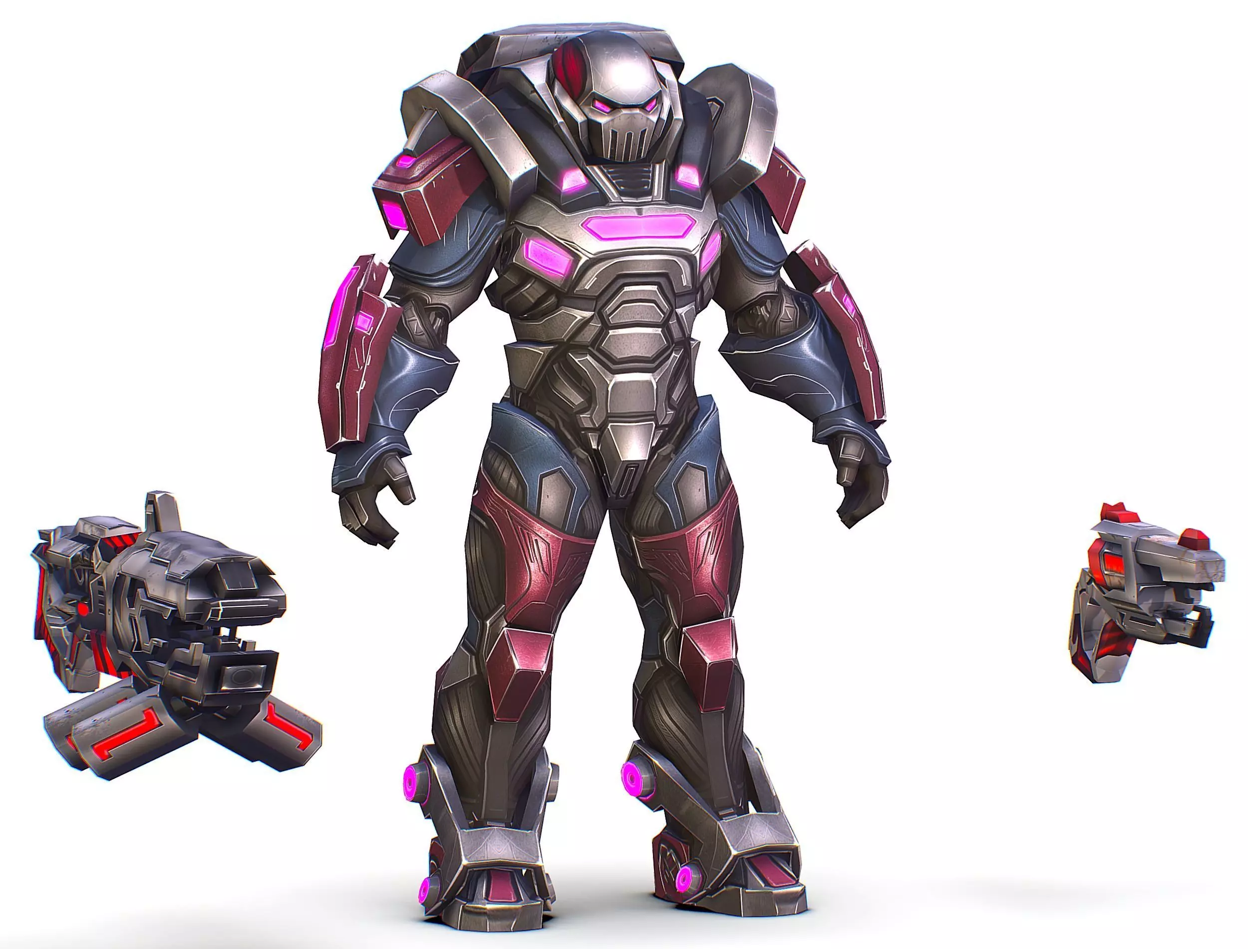 Cartoon Sci-Fi Cyborg Drone Heavy Machine Gunner Low-poly 3D model_0