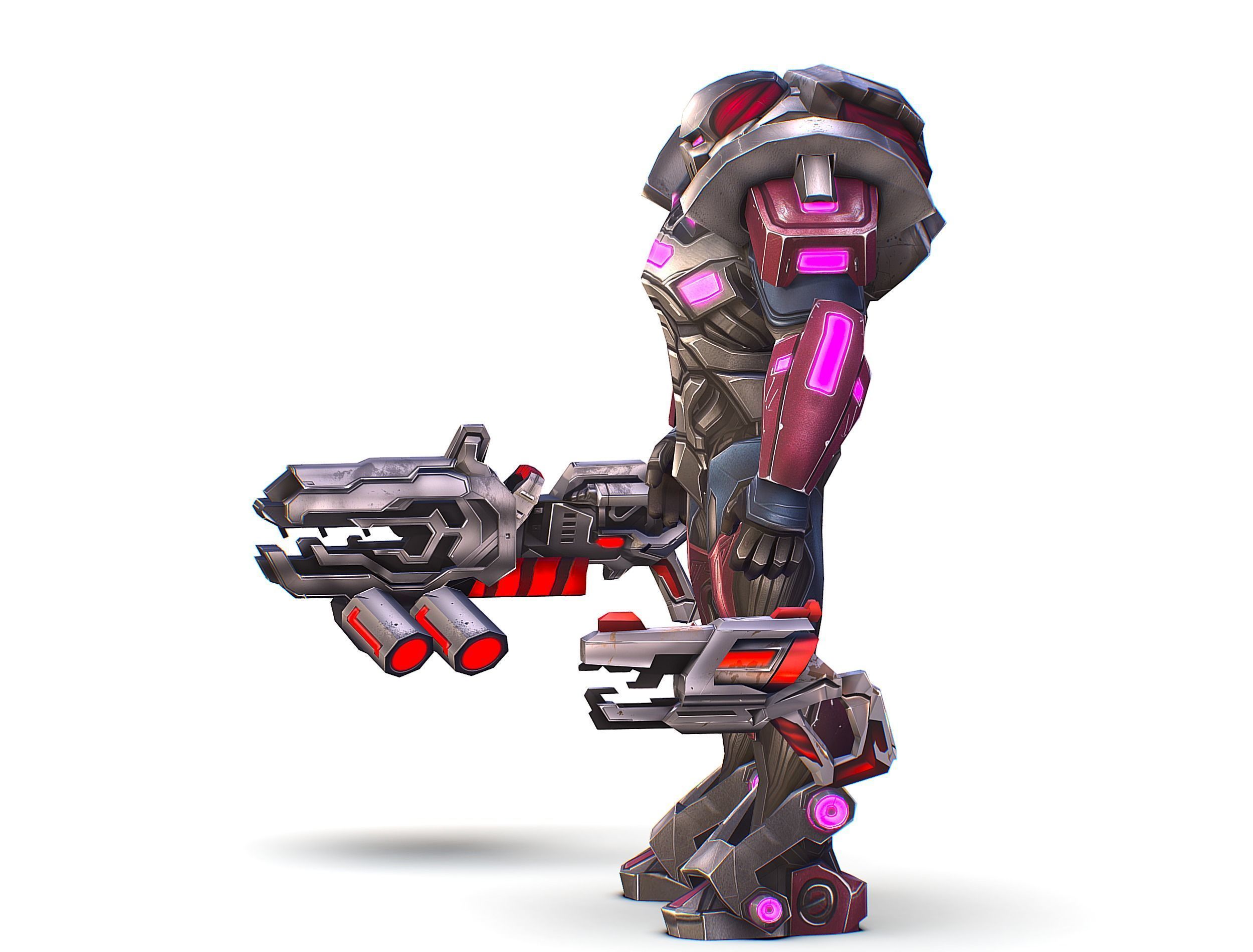 Cartoon Sci-Fi Cyborg Drone Heavy Machine Gunner Low-poly 3D model_7