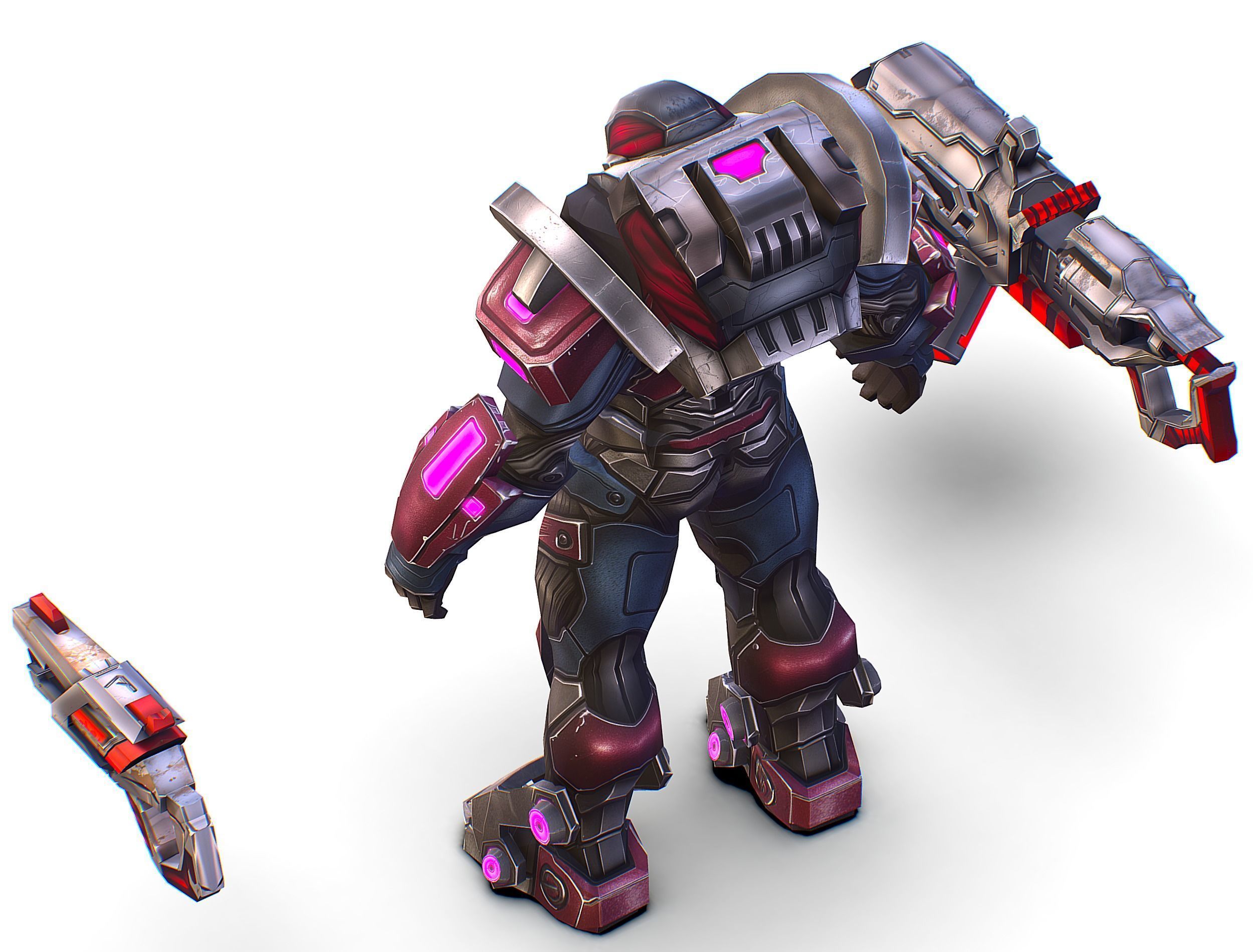 Cartoon Sci-Fi Cyborg Drone Heavy Machine Gunner Low-poly 3D model_36