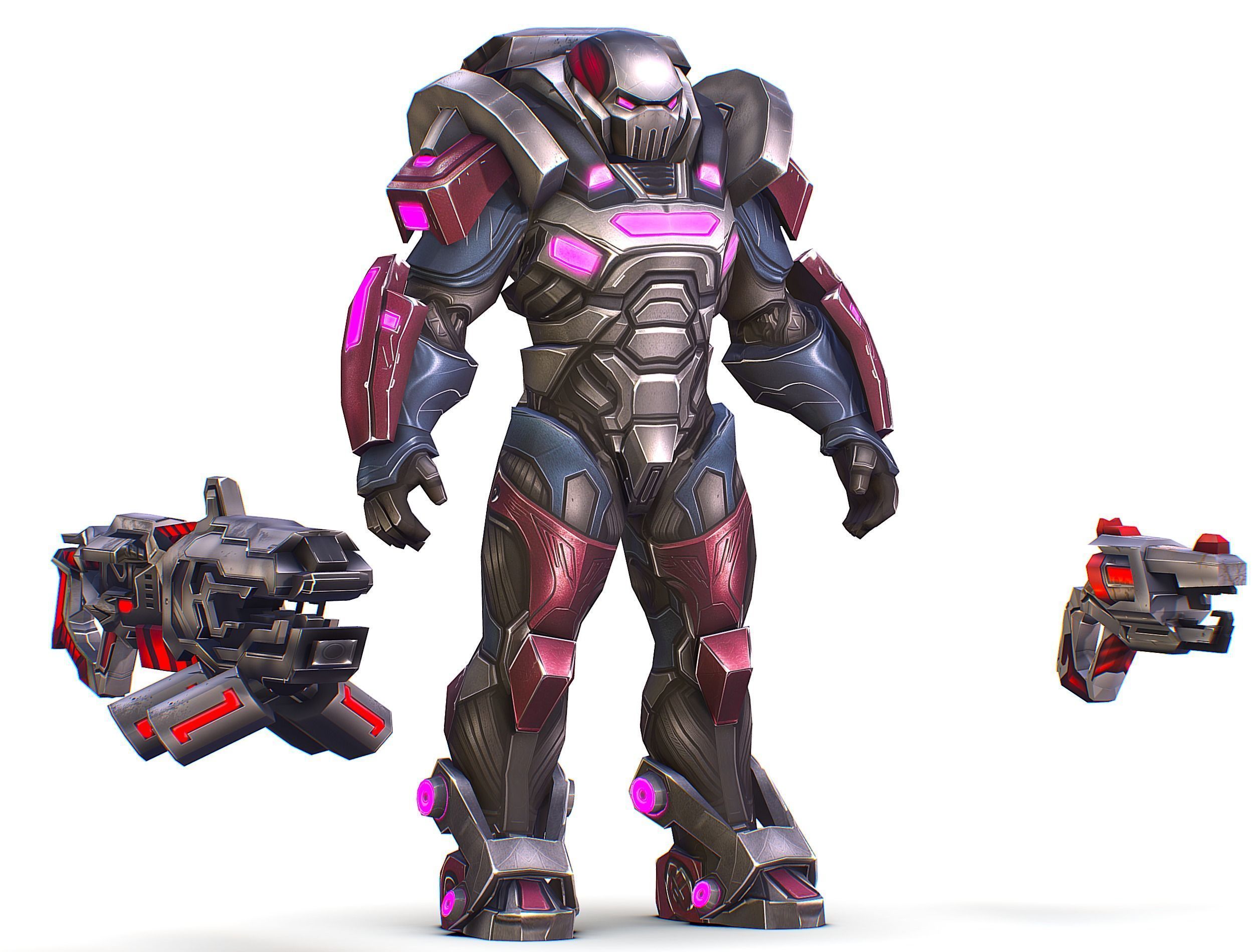 Cartoon Sci-Fi Cyborg Drone Heavy Machine Gunner Low-poly 3D model_17