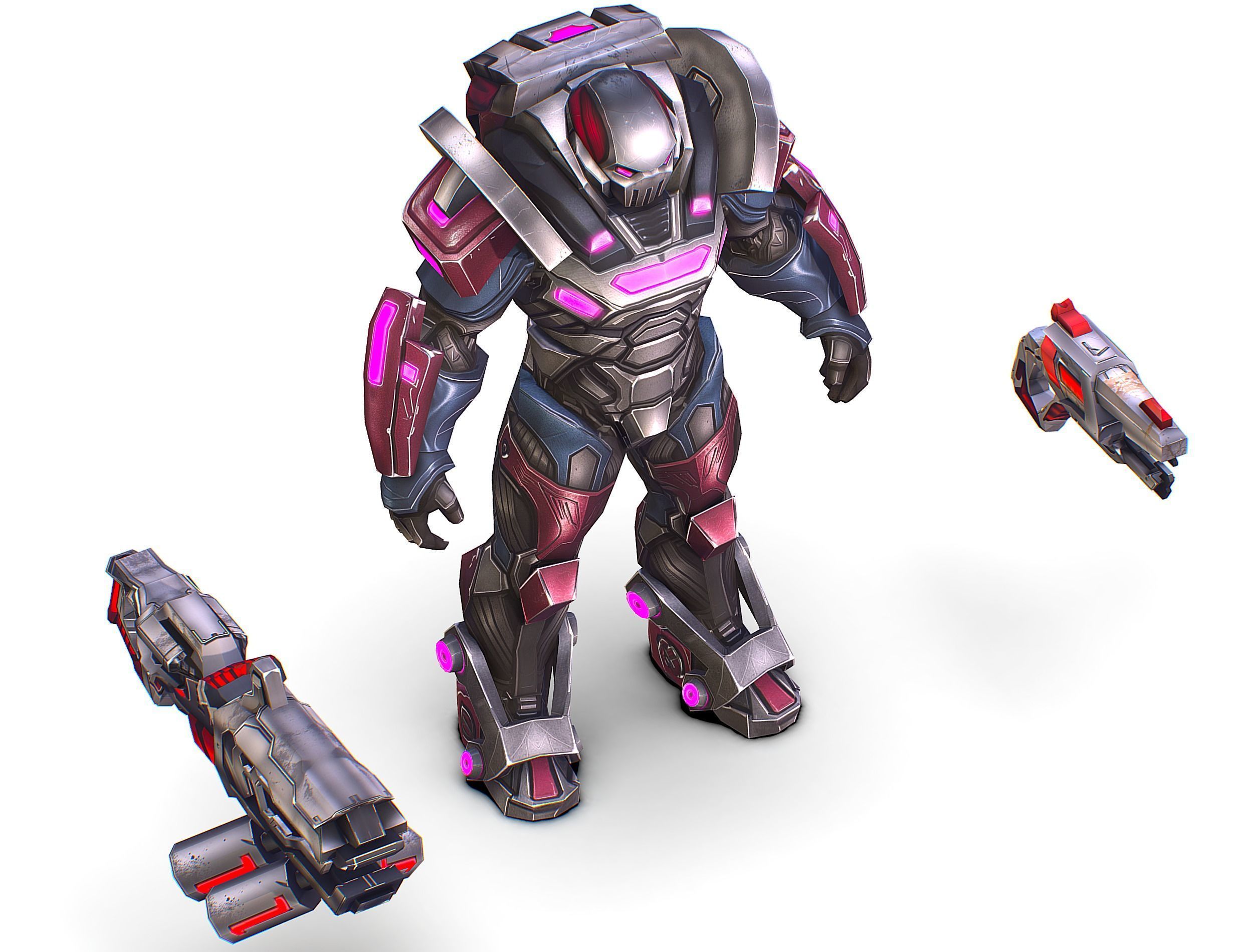 Cartoon Sci-Fi Cyborg Drone Heavy Machine Gunner Low-poly 3D model_34