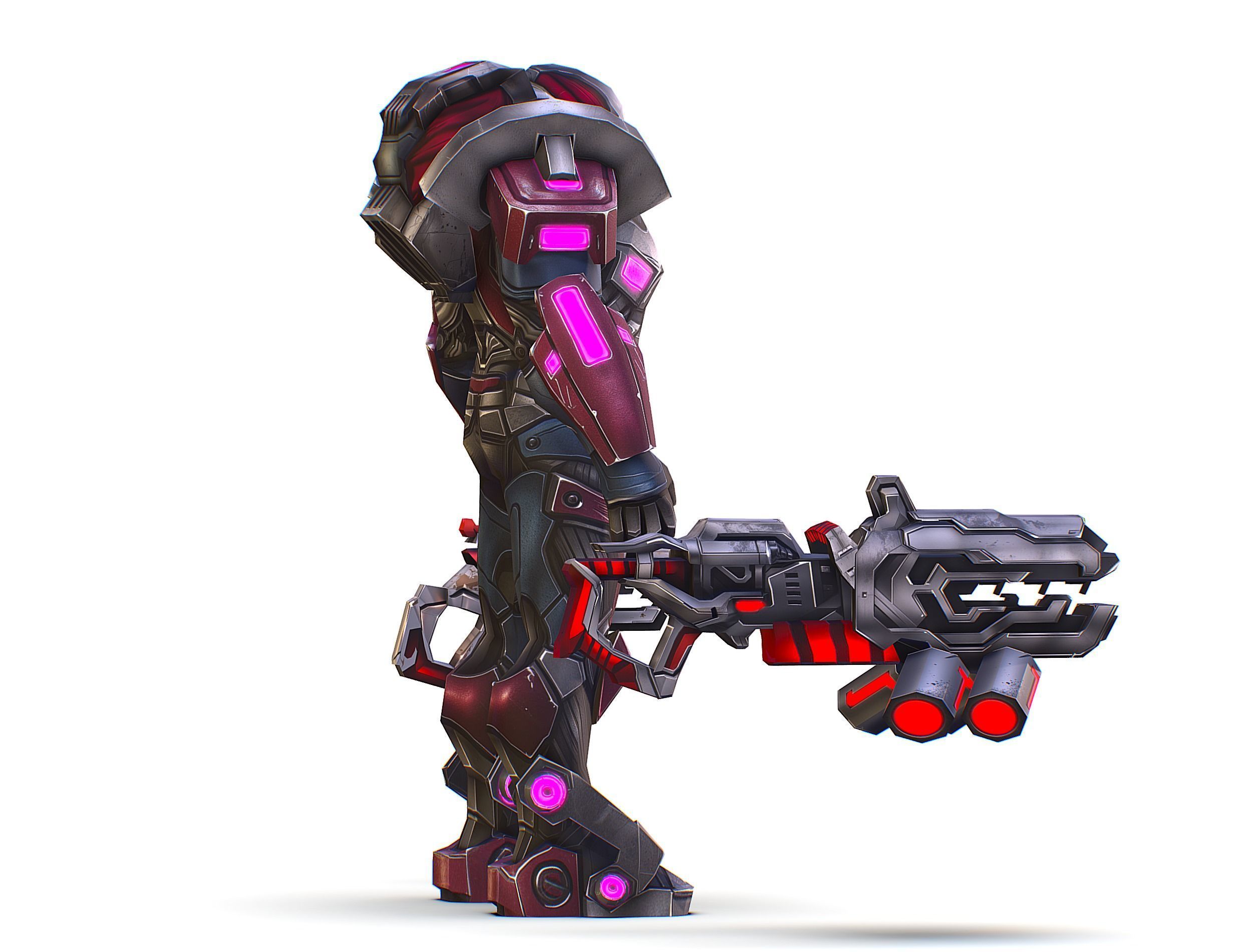 Cartoon Sci-Fi Cyborg Drone Heavy Machine Gunner Low-poly 3D model_14