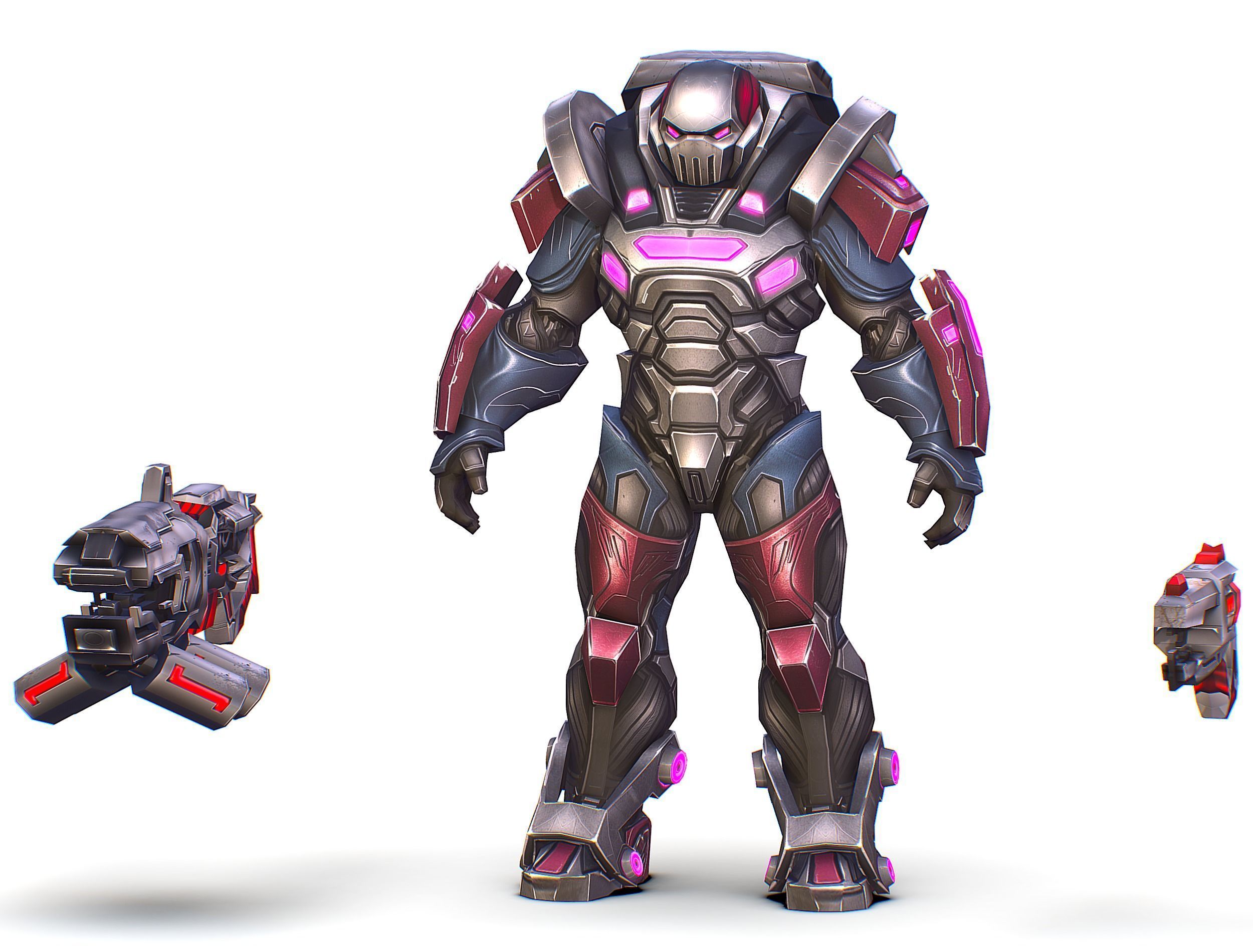 Cartoon Sci-Fi Cyborg Drone Heavy Machine Gunner Low-poly 3D model_3