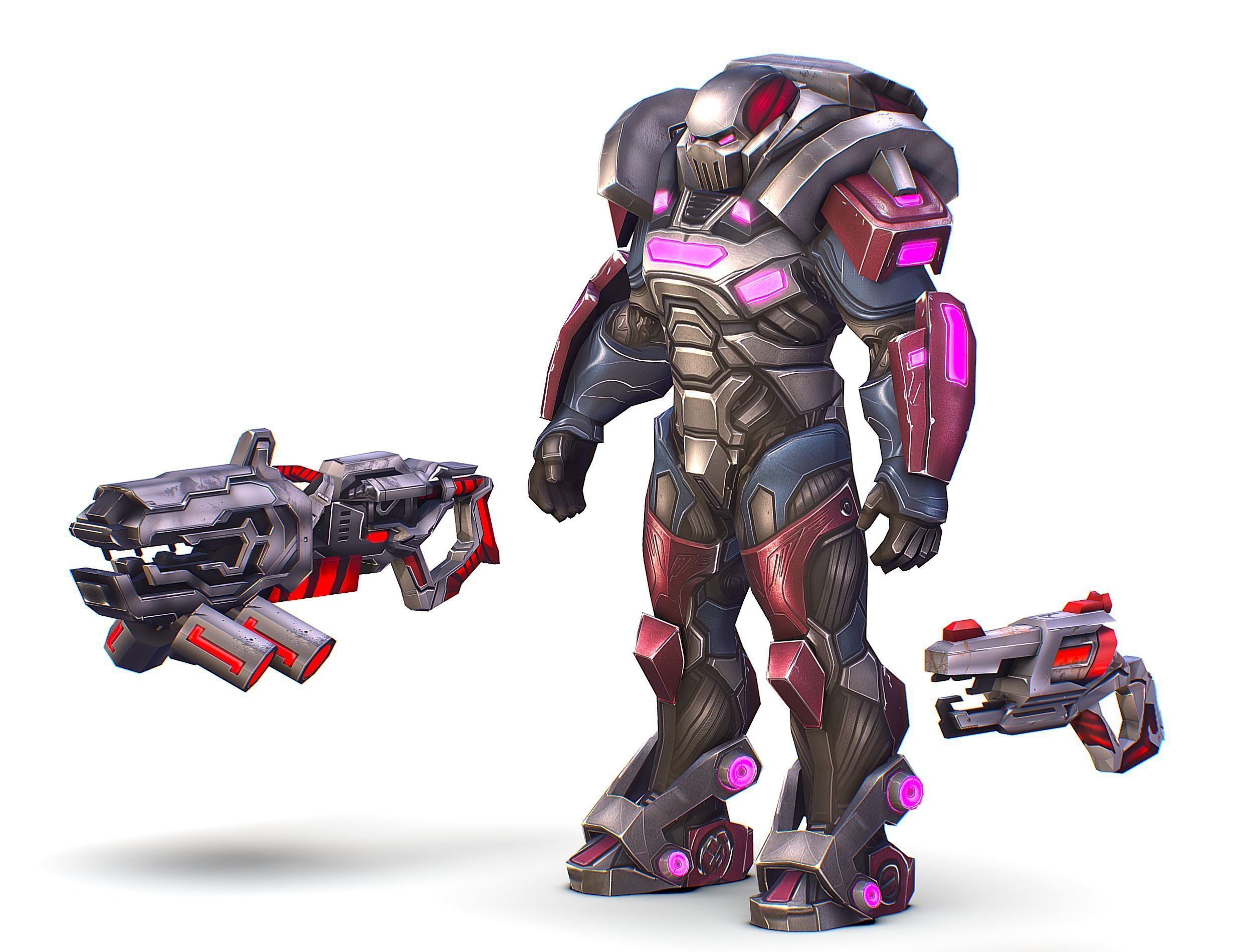 Cartoon Sci-Fi Cyborg Drone Heavy Machine Gunner Low-poly 3D model_5