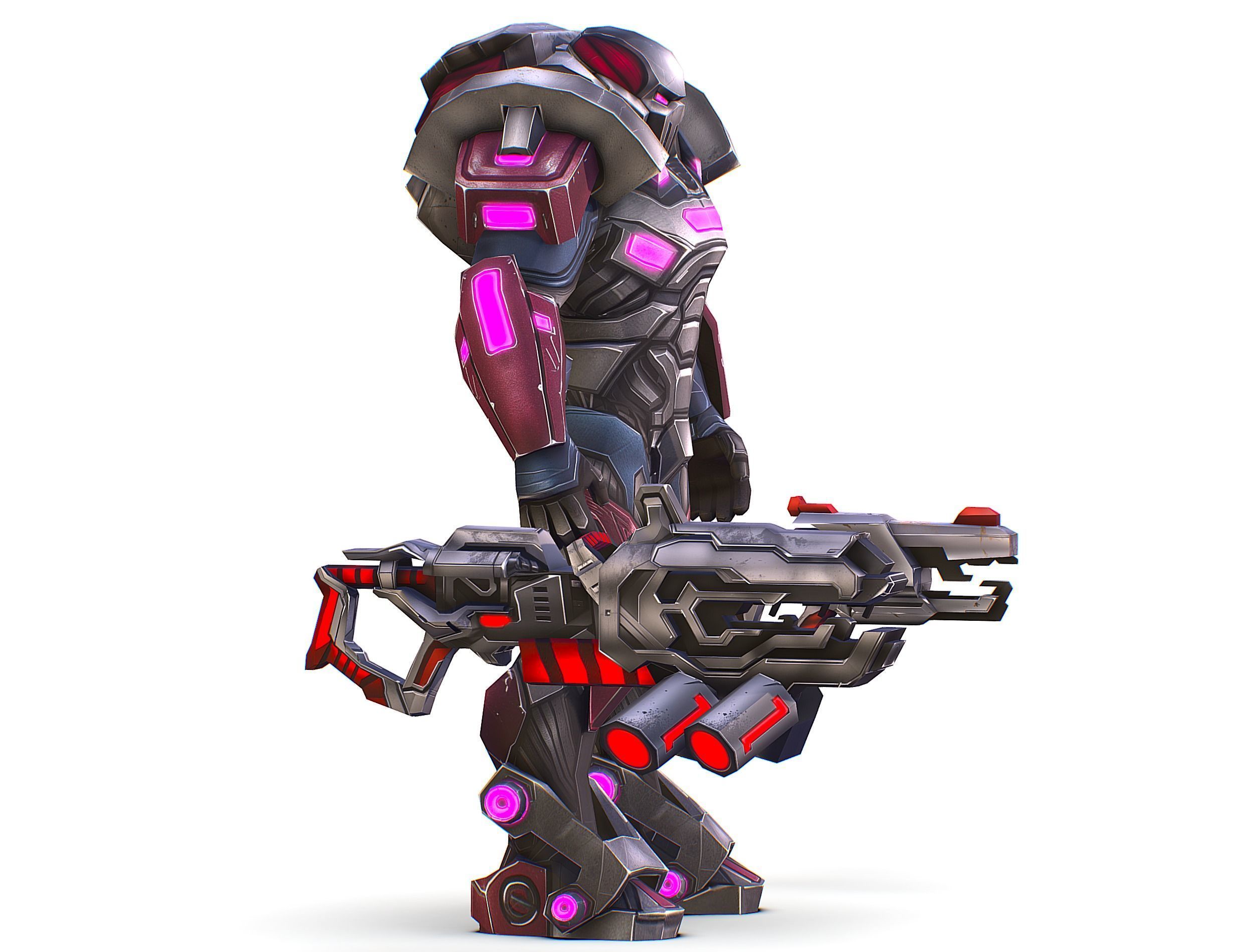 Cartoon Sci-Fi Cyborg Drone Heavy Machine Gunner Low-poly 3D model_15