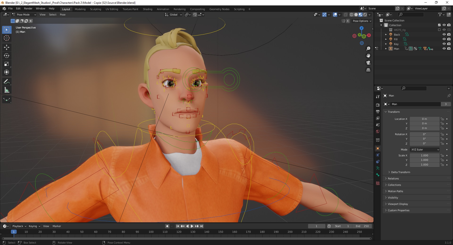 Cartoon Prisoner in Orange Jumpsuit Low-poly 3D model_21