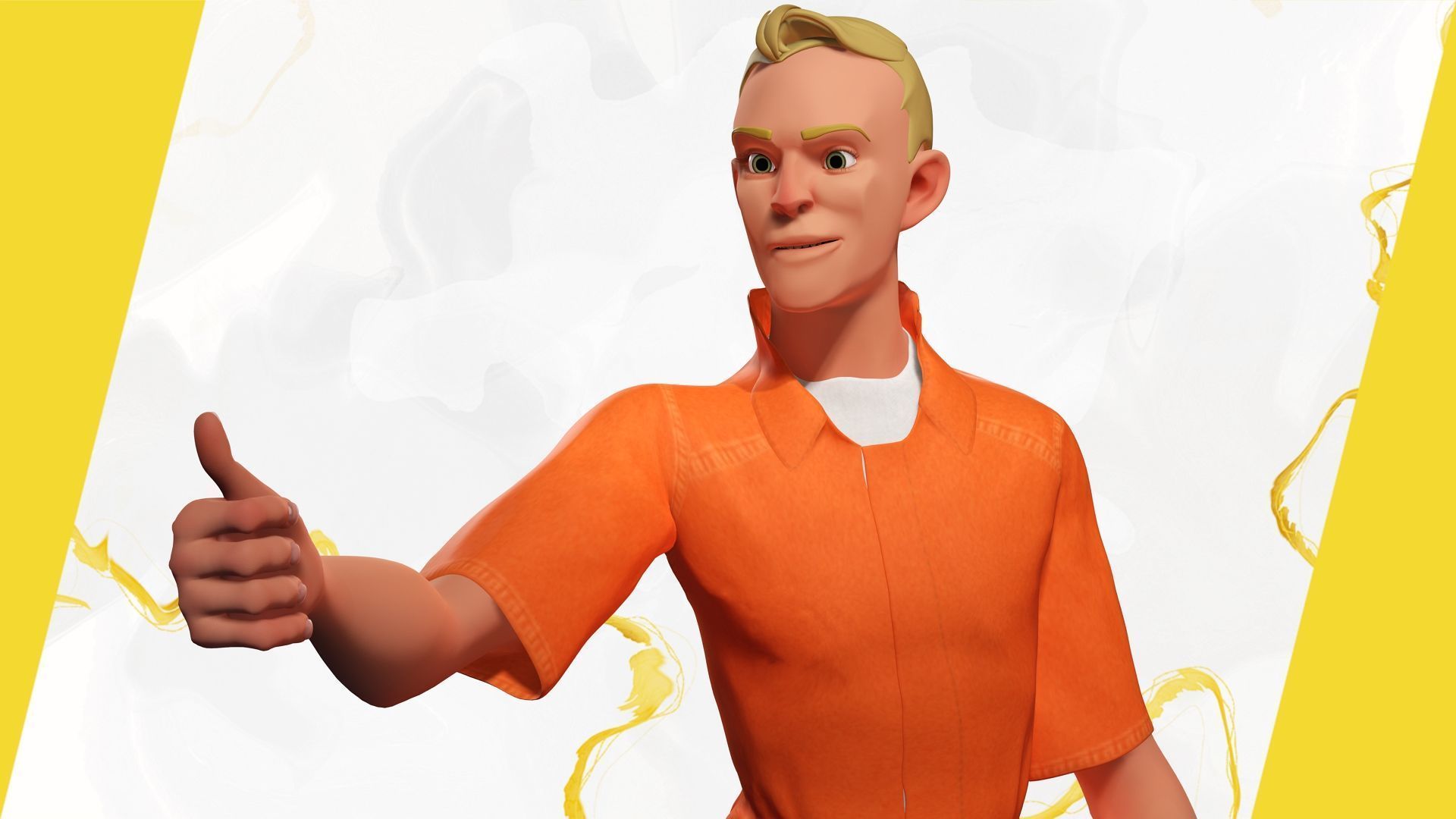 Cartoon Prisoner in Orange Jumpsuit Low-poly 3D model_7