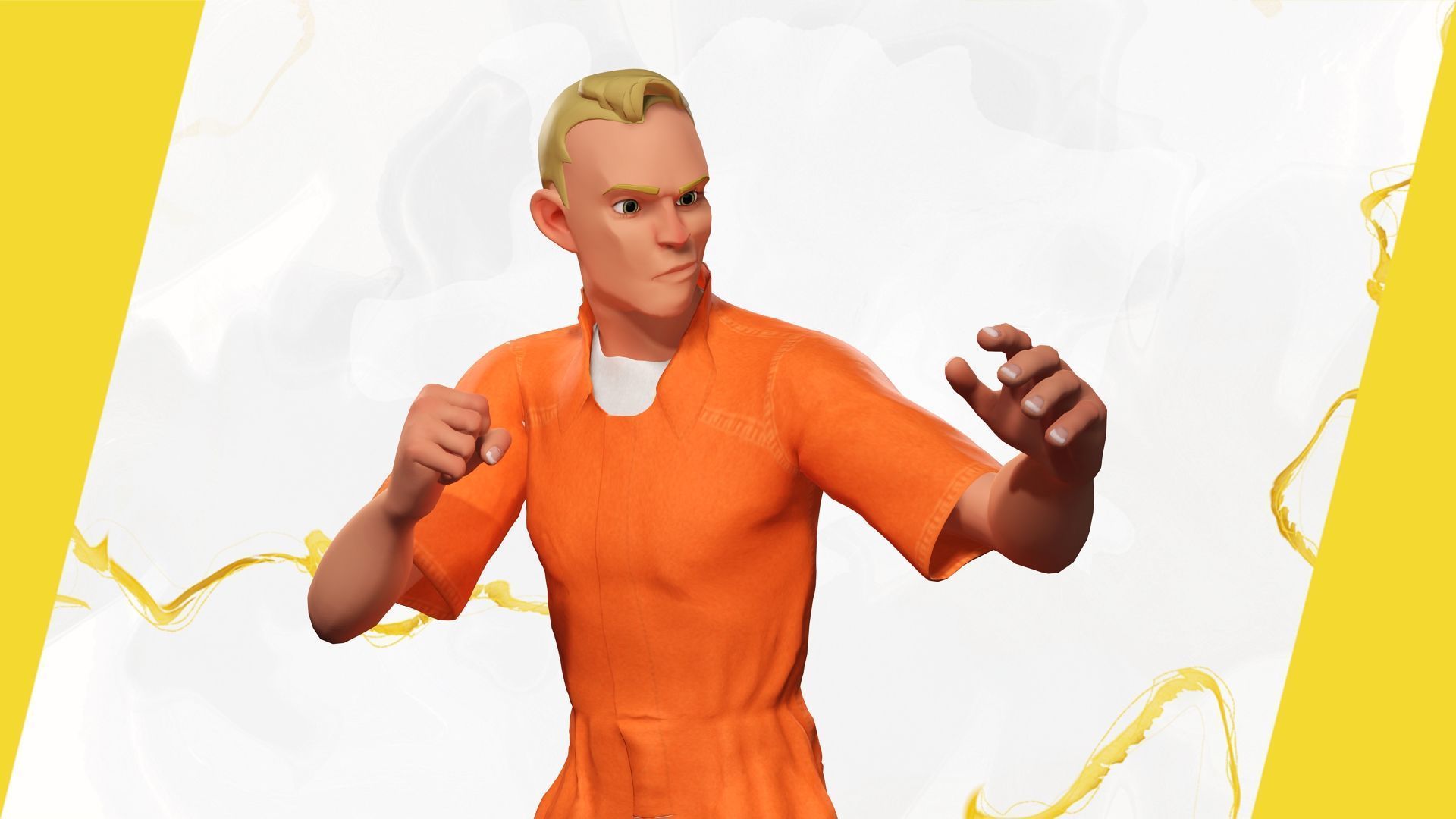 Cartoon Prisoner in Orange Jumpsuit Low-poly 3D model_16