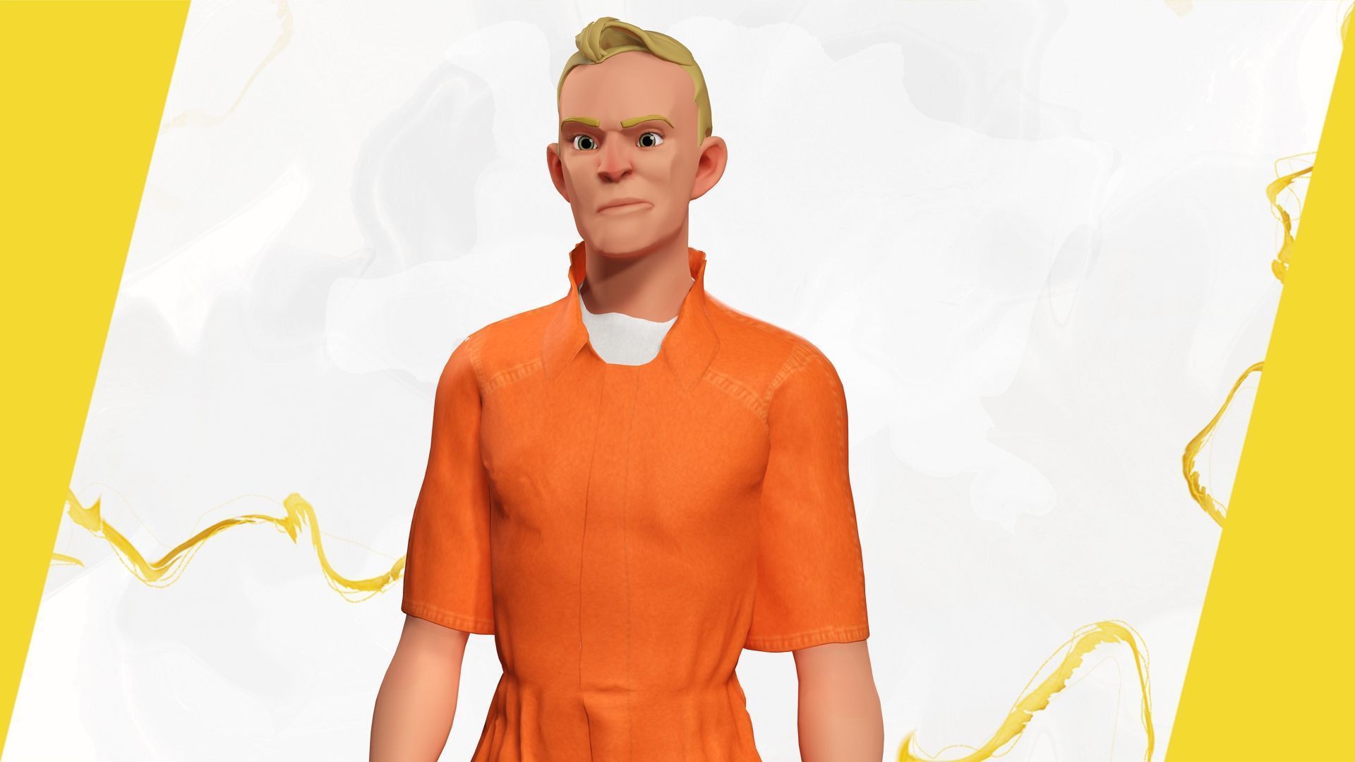 Cartoon Prisoner in Orange Jumpsuit Low-poly 3D model_17