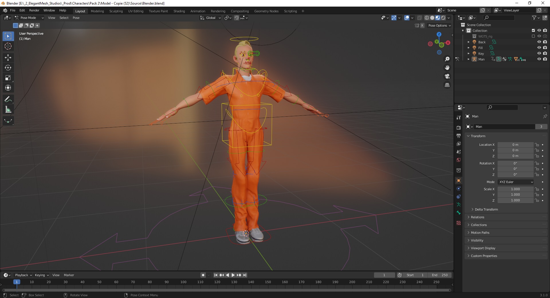 Cartoon Prisoner in Orange Jumpsuit Low-poly 3D model_20