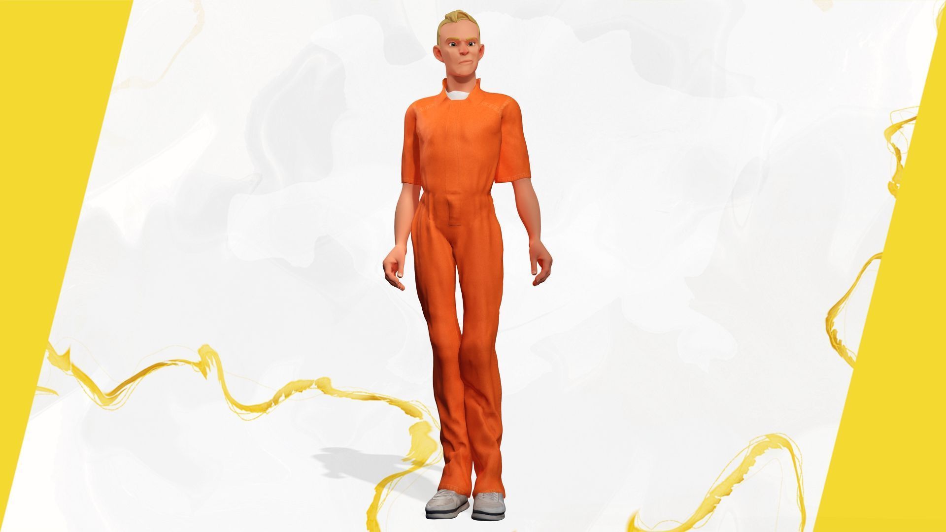 Cartoon Prisoner in Orange Jumpsuit Low-poly 3D model_8