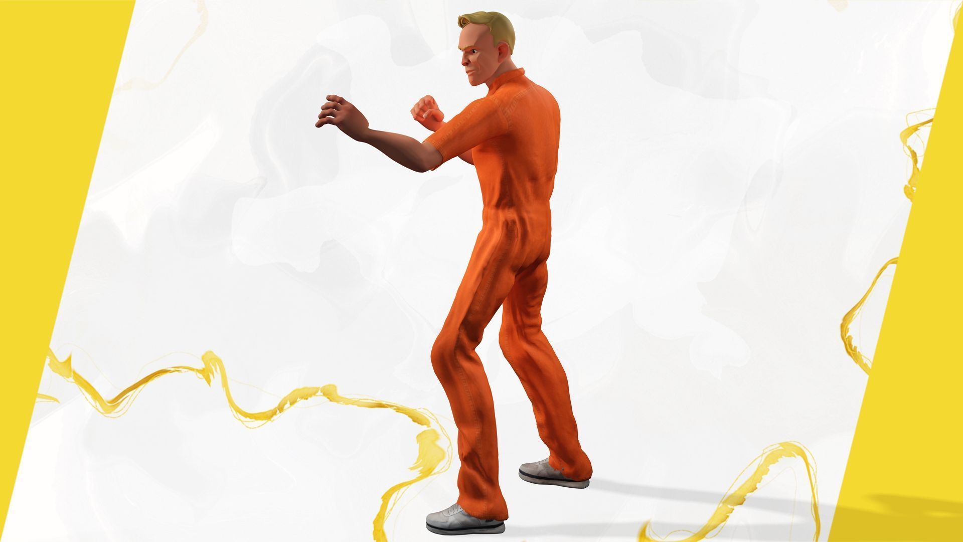 Cartoon Prisoner in Orange Jumpsuit Low-poly 3D model_13