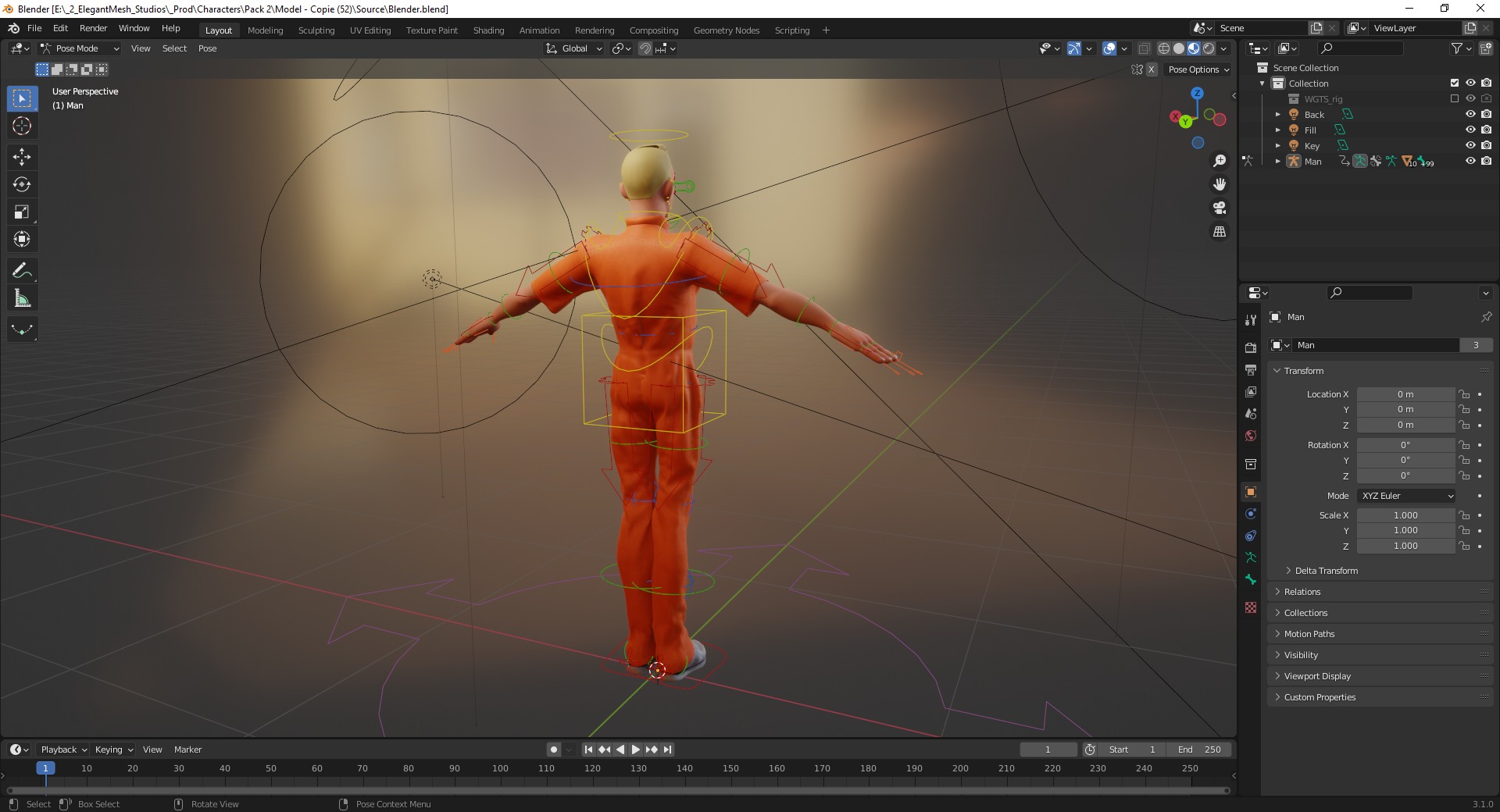 Cartoon Prisoner in Orange Jumpsuit Low-poly 3D model_22