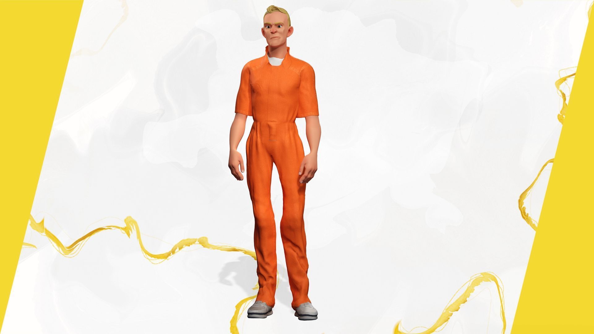 Cartoon Prisoner in Orange Jumpsuit Low-poly 3D model_12