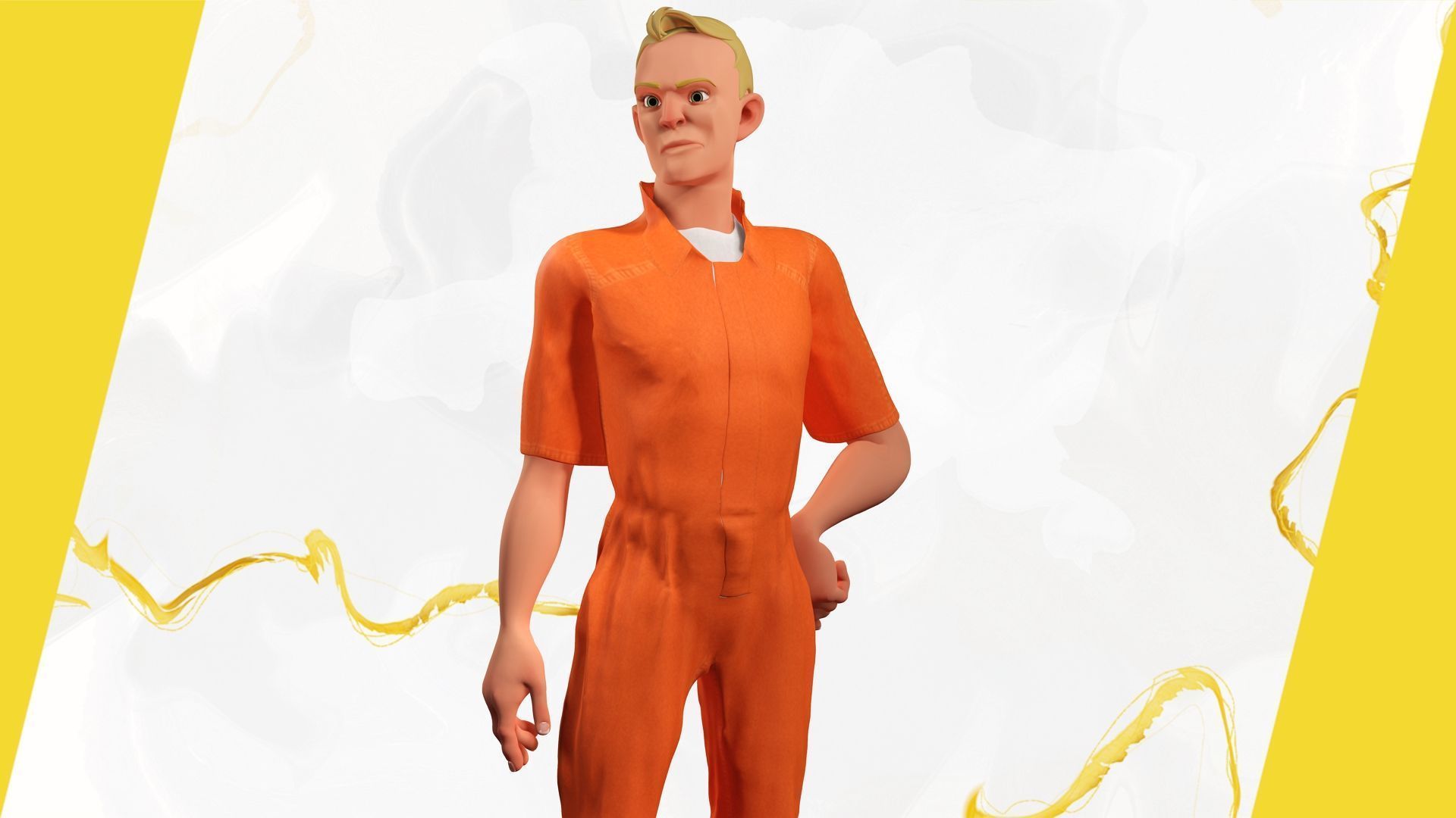 Cartoon Prisoner in Orange Jumpsuit Low-poly 3D model_9