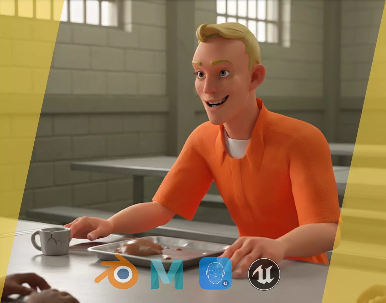 Cartoon Prisoner in Orange Jumpsuit Low-poly 3D model_0