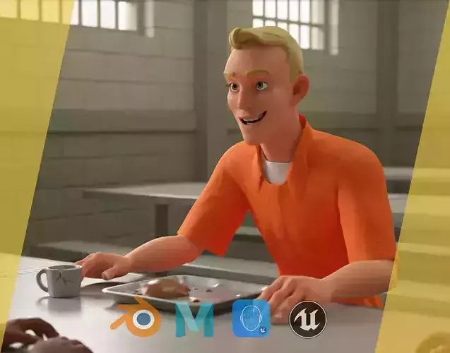 Cartoon Prisoner in Orange Jumpsuit Low-poly 3D model Cartoon Prisoner in Orange Jumpsuit Low-poly 3D model