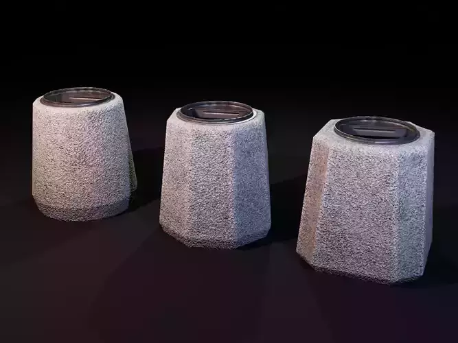 Concrete Trash Bins - Low Poly PBR - Game Ready Props