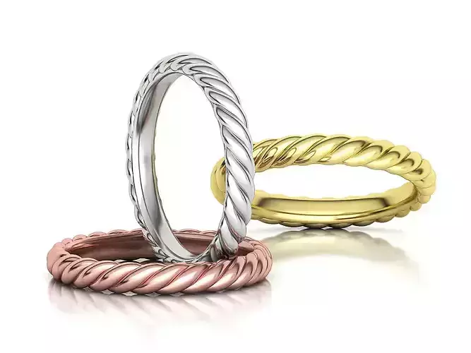 Braided Rope Band ring 3mm wide twisted band ring 4-11US 3D print model
