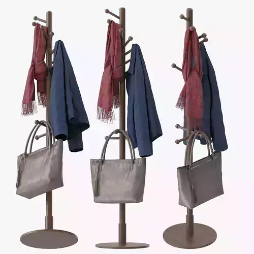 Freestanding Wooden Coat Rack 3D model