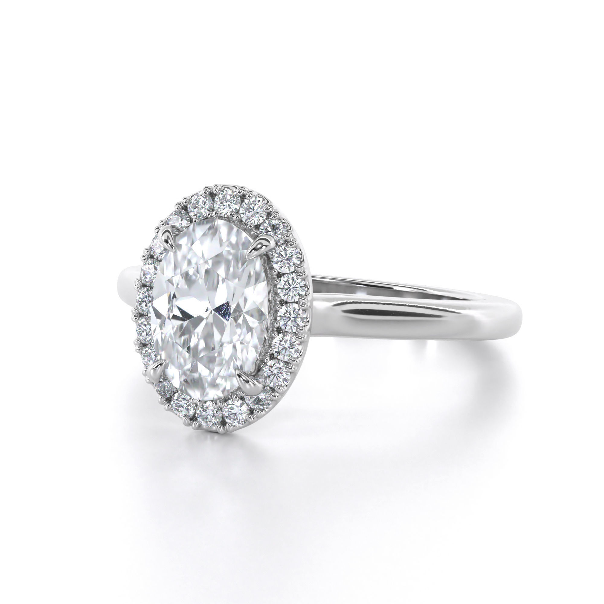 Oval Cut Halo Engagement Ring 3D print model_1