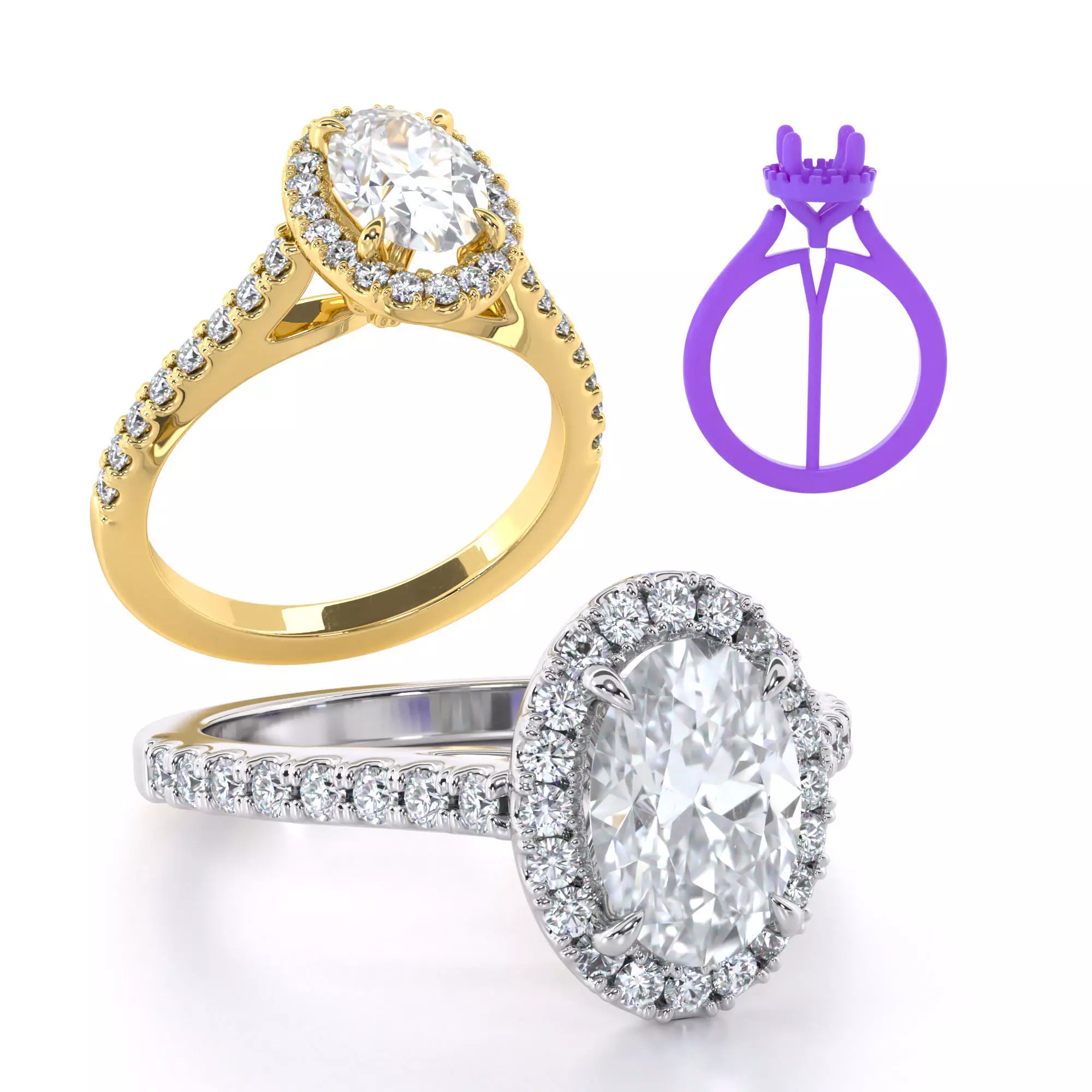Oval Cut Halo Engagement Ring 3D print model_0