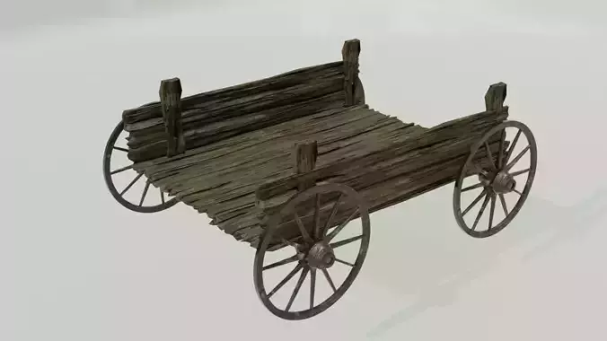 WOODEN CART WAGON CARGO MEDIEVAL GAME MODEL