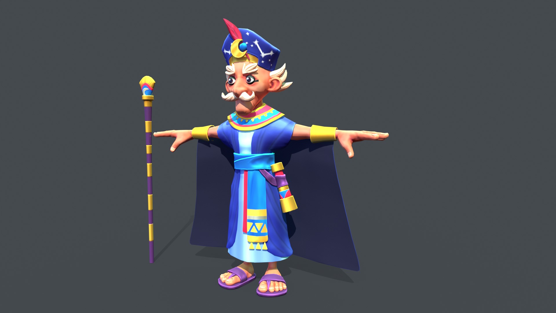 Stylized Egyptian Mage Low-poly 3D model_1