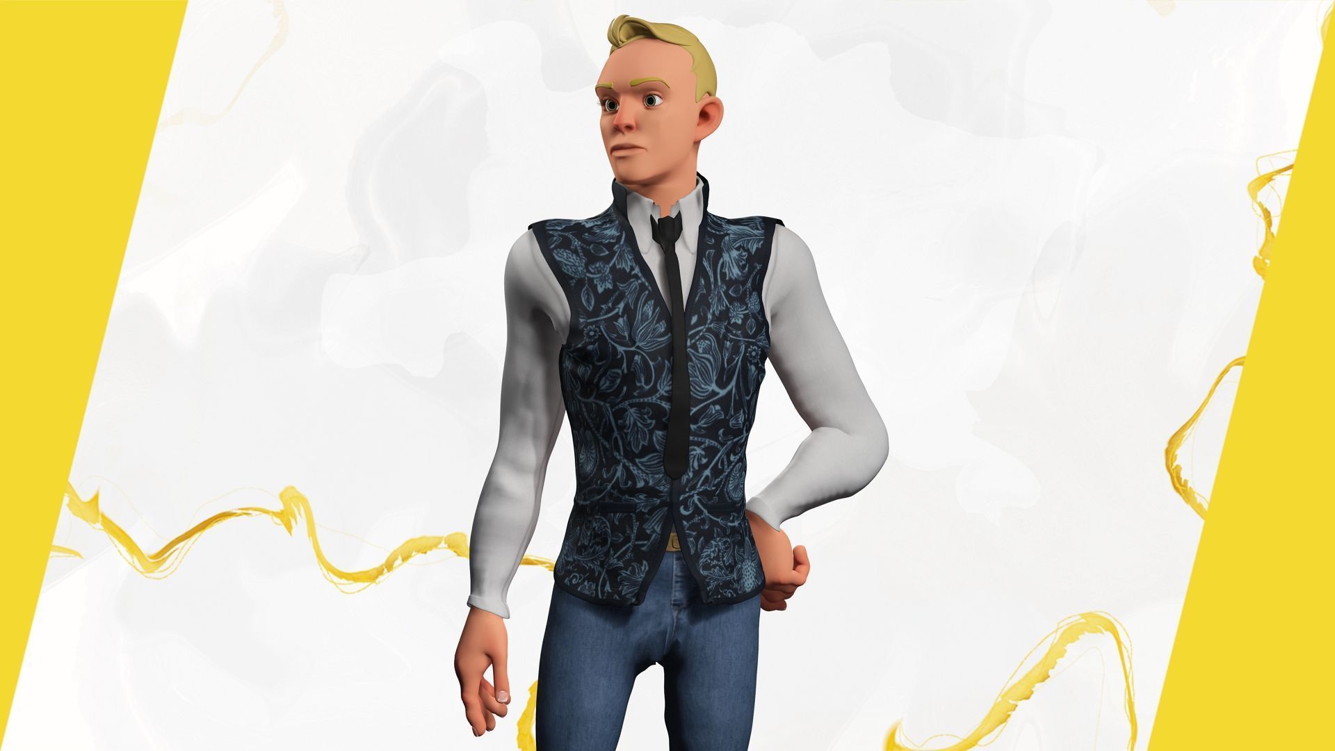 Cartoon Gentleman in Fancy Waistcoat Low-poly 3D model_15