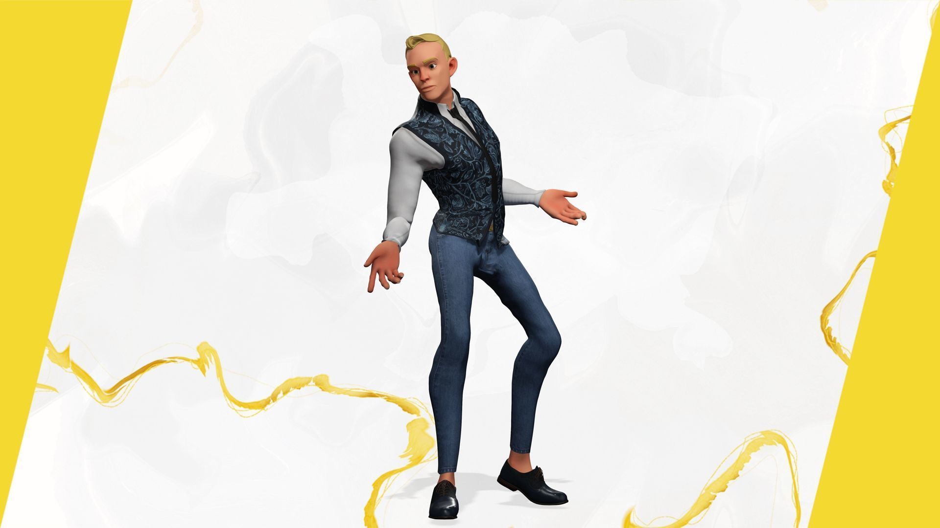 Cartoon Gentleman in Fancy Waistcoat Low-poly 3D model_13