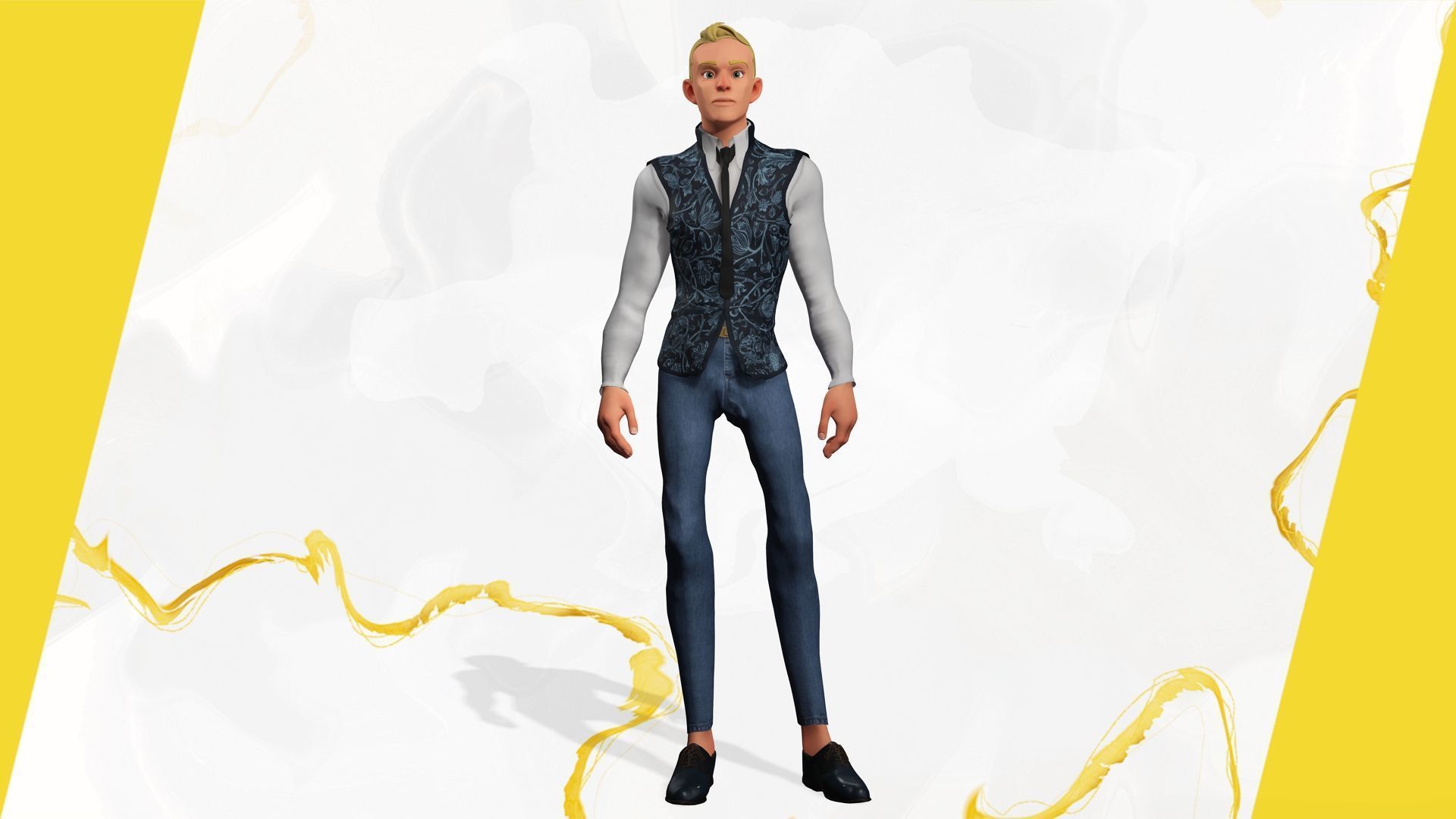 Cartoon Gentleman in Fancy Waistcoat Low-poly 3D model_7