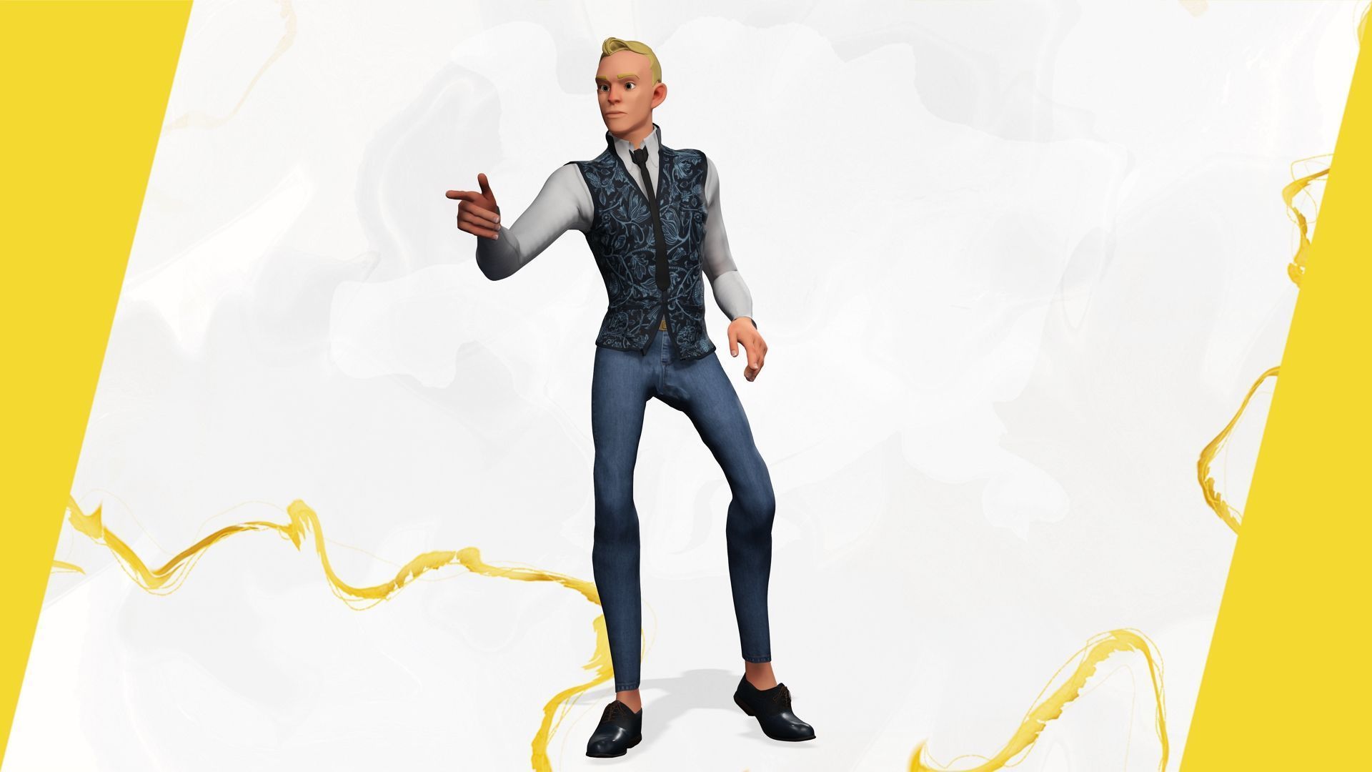 Cartoon Gentleman in Fancy Waistcoat Low-poly 3D model_12