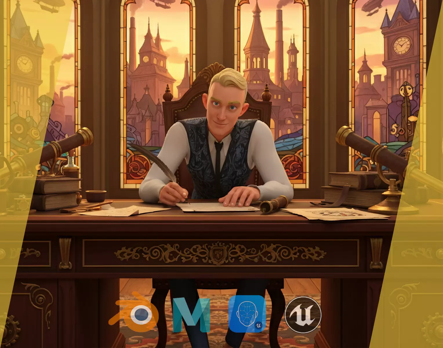 Cartoon Gentleman in Fancy Waistcoat Low-poly 3D model_0